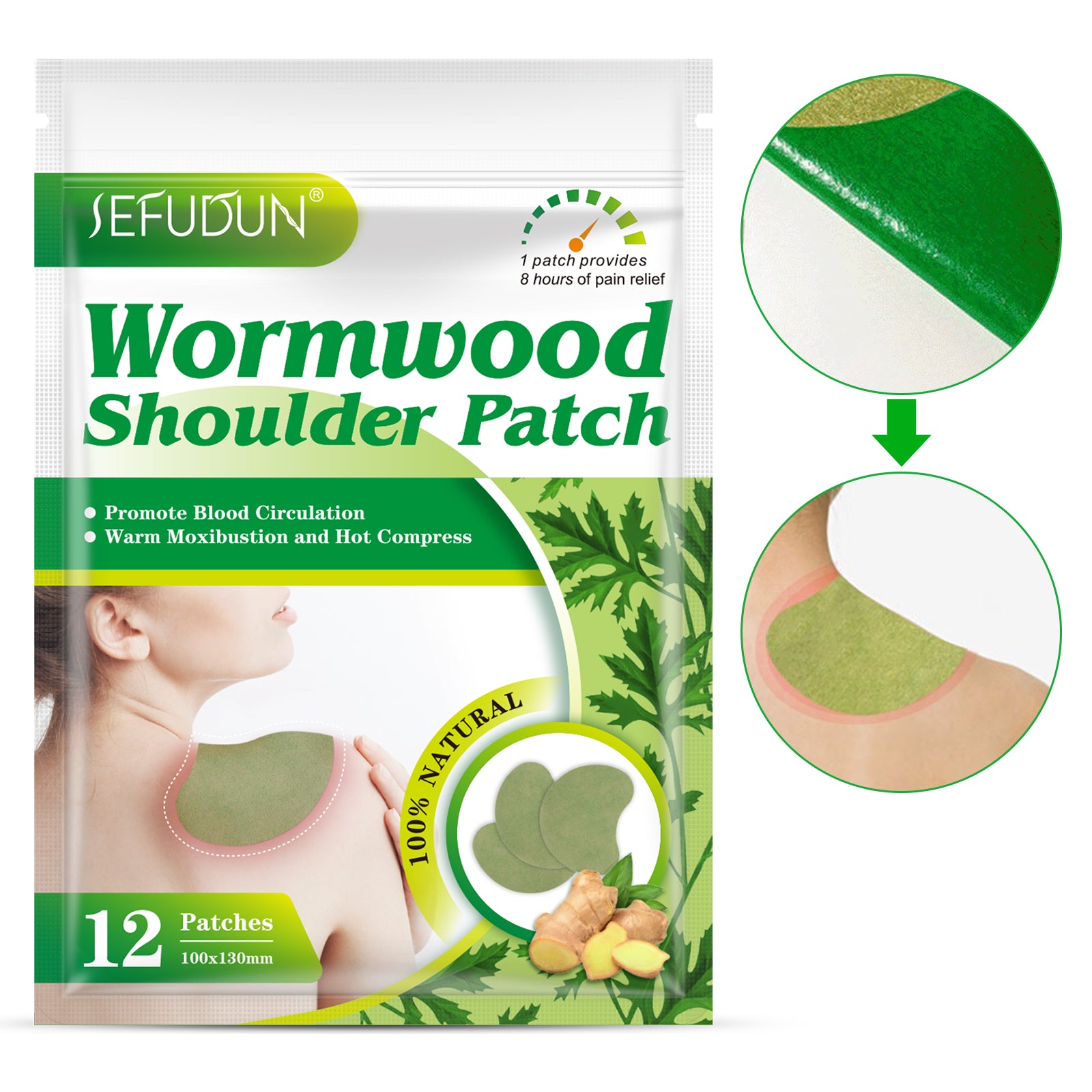 SEFUDUN Wormwood Shoulder Pain Relief Patches, 12pcs