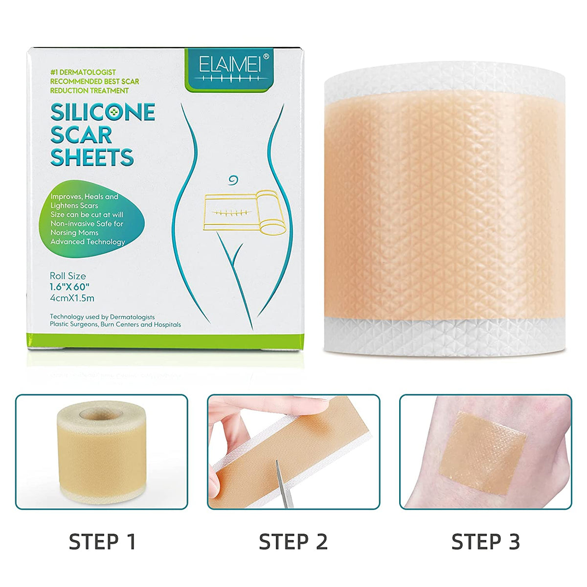 Elaimei Silicone Gel Sheet Roll for Scar Removal Treatment Tape 1.5M