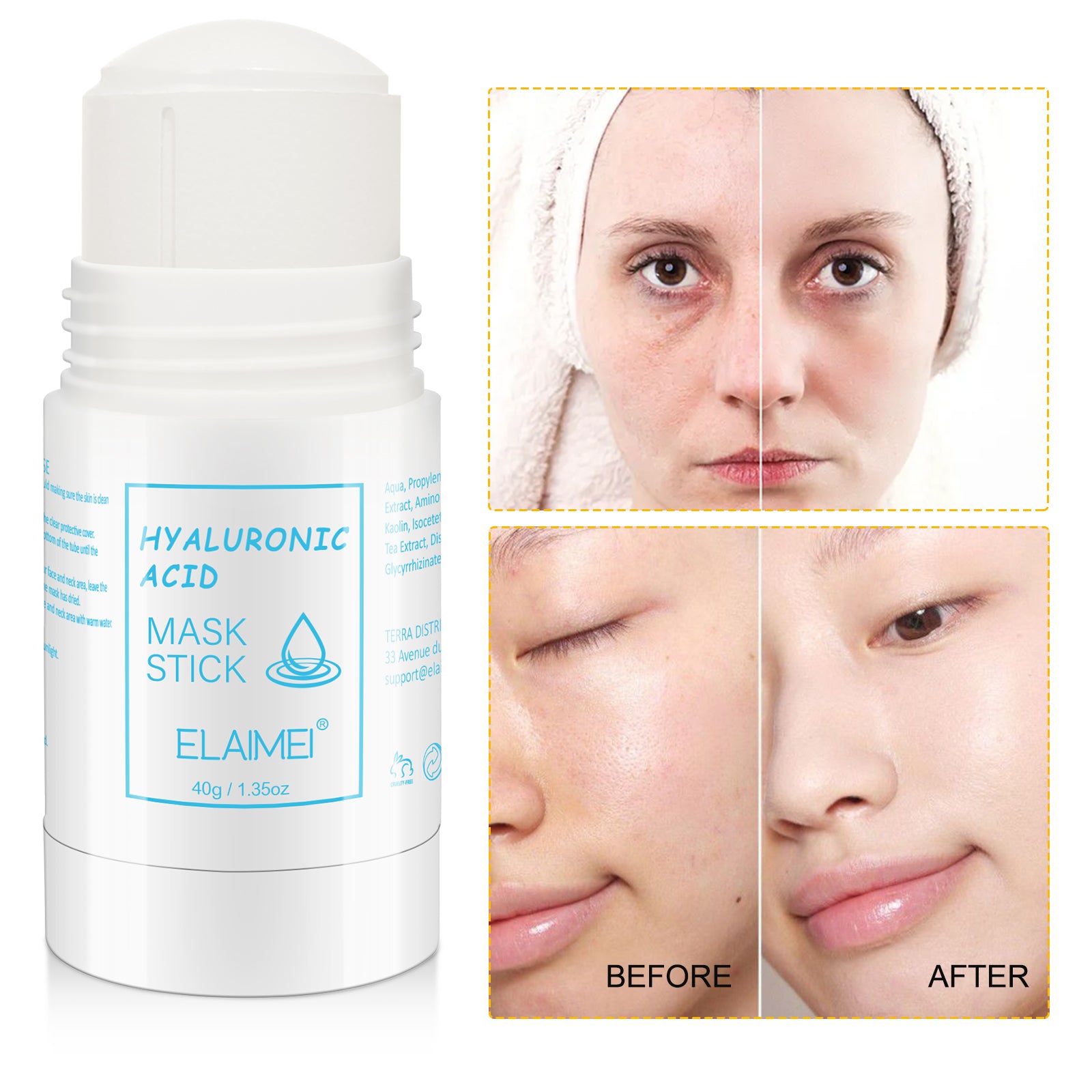 Elaimei Cleansing Purifying Clay Stick Mask Hyaluronic Acid Oil Control Anti-Acne Solid Fine Skin Blackheads
