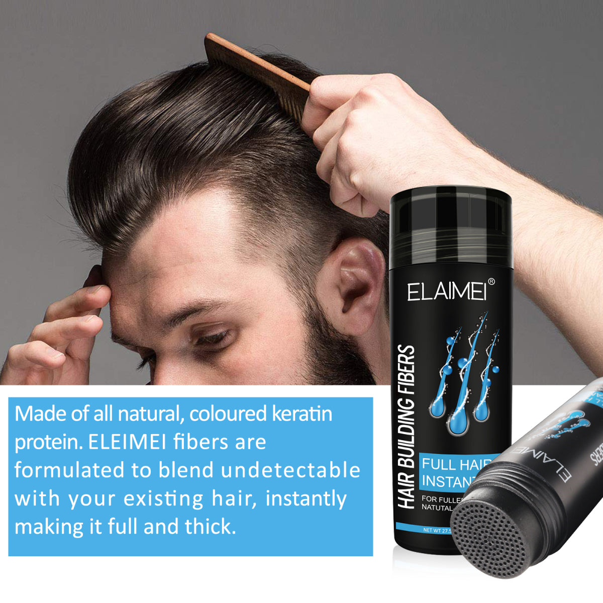 ELAIMEI Hair Loss Building Fibers, 27.5 g (Dark Brown)