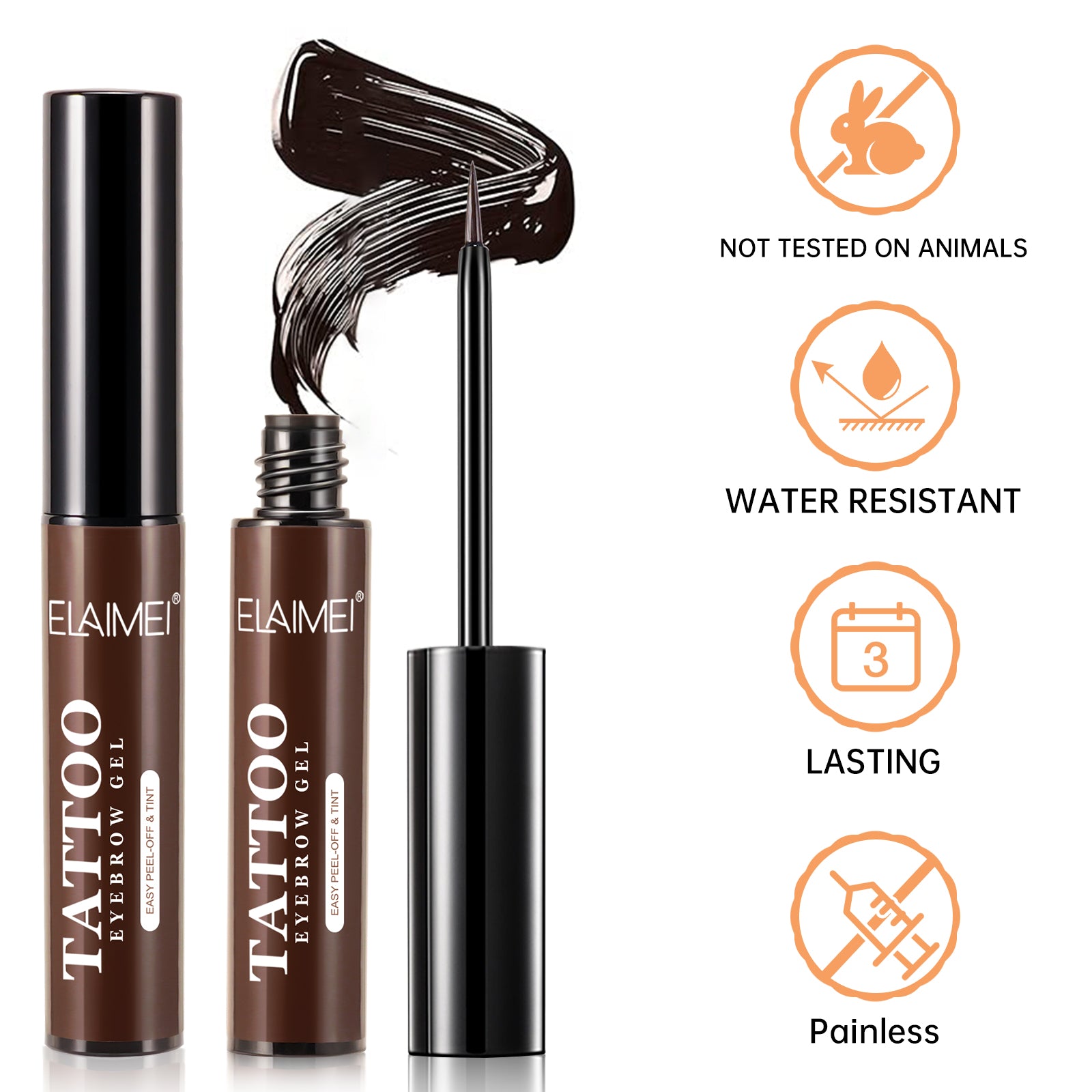 ELAIMEI Tattoo Eyebrow Gel, Long-Lasting Tint (Dark Brown)