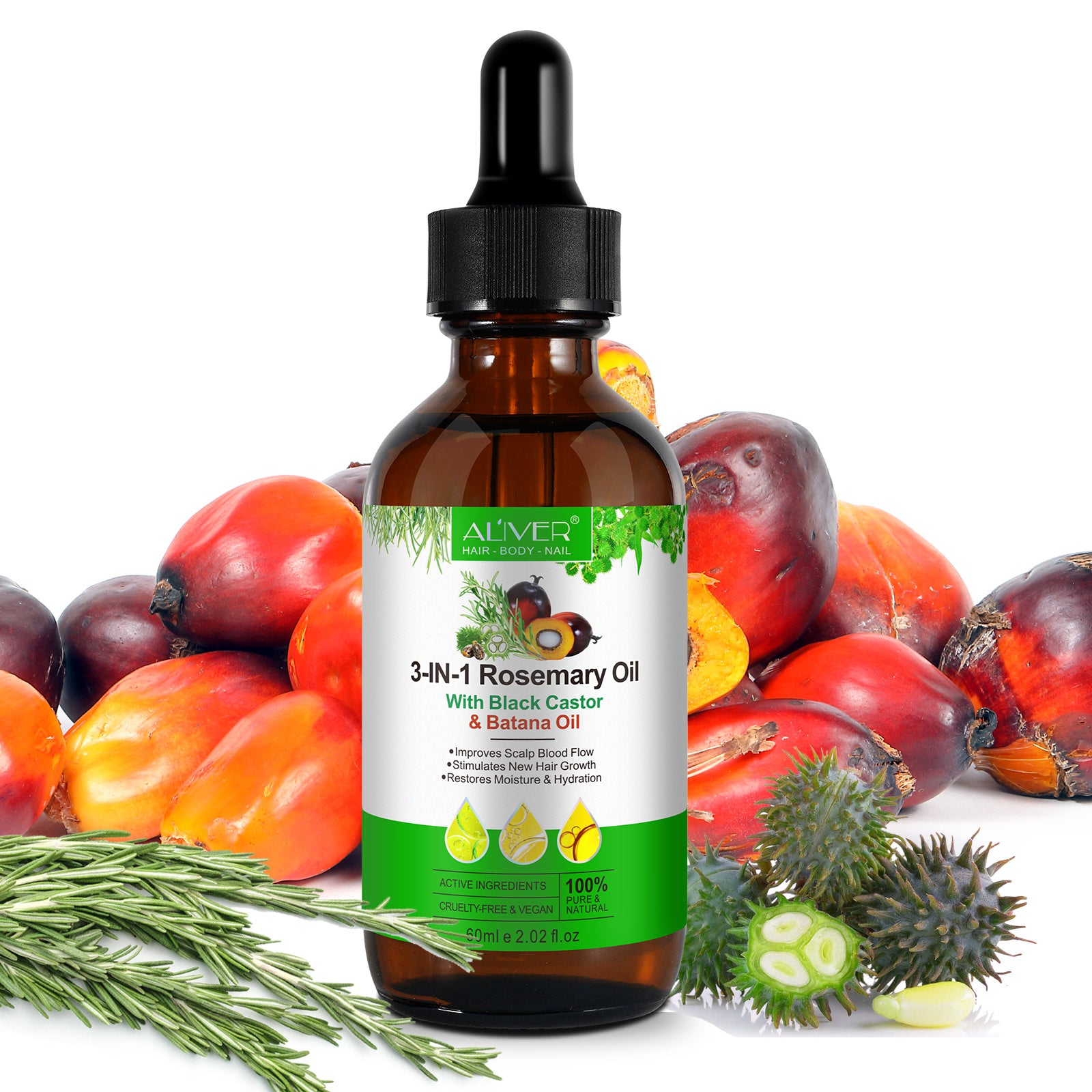 ALIVER Pure Rosemary Oil with Black Castor & Batana Oil for Hair Growth, 60ml