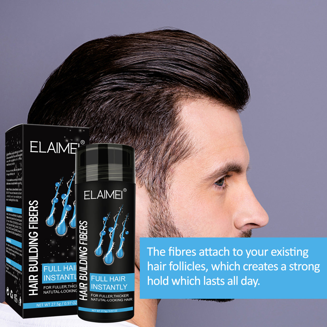 ELAIMEI Hair Loss Building Fibers, 27.5 g (Black)