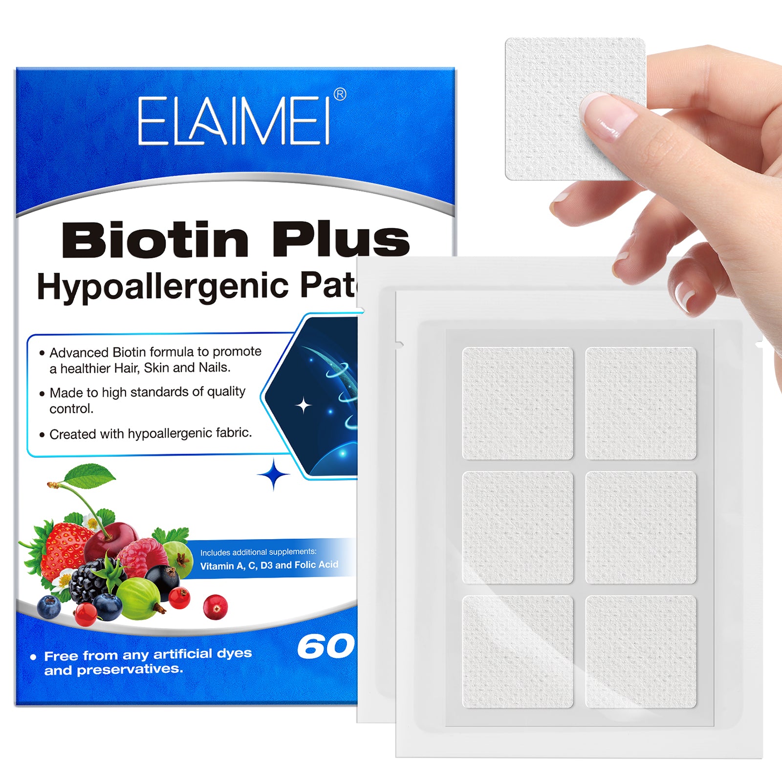 ELAIMEI Biotin Plus Vitamin Patches, 60pcs