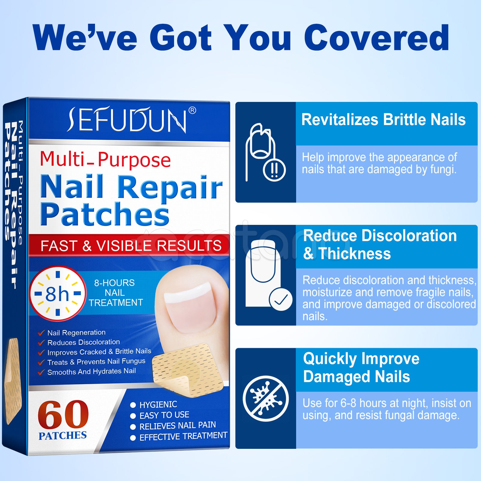 SEFUDUN Multi Purpose Nail Repair Patches, pack of 60pcs