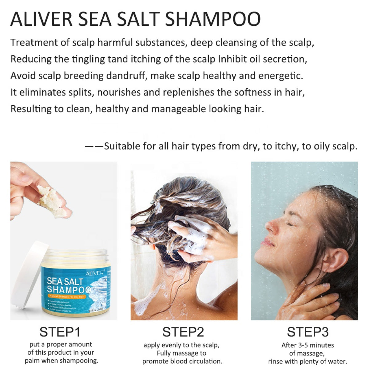 Aliver Natural Sea Salt Shampoo Hair Anti Dandruff Treatment