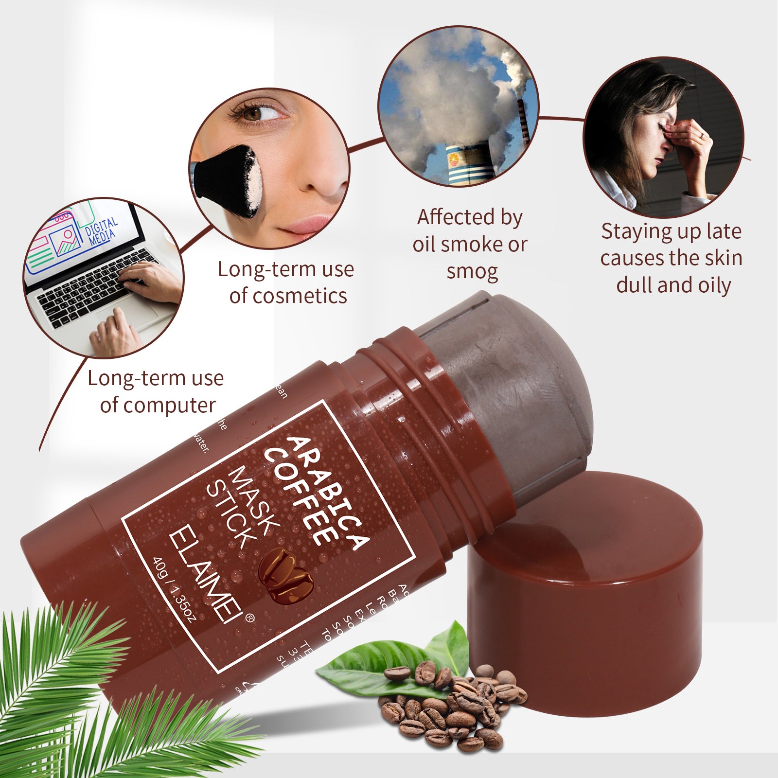 ELAIMEI Arabica Coffee Purifying Clay Mask Stick, 40g