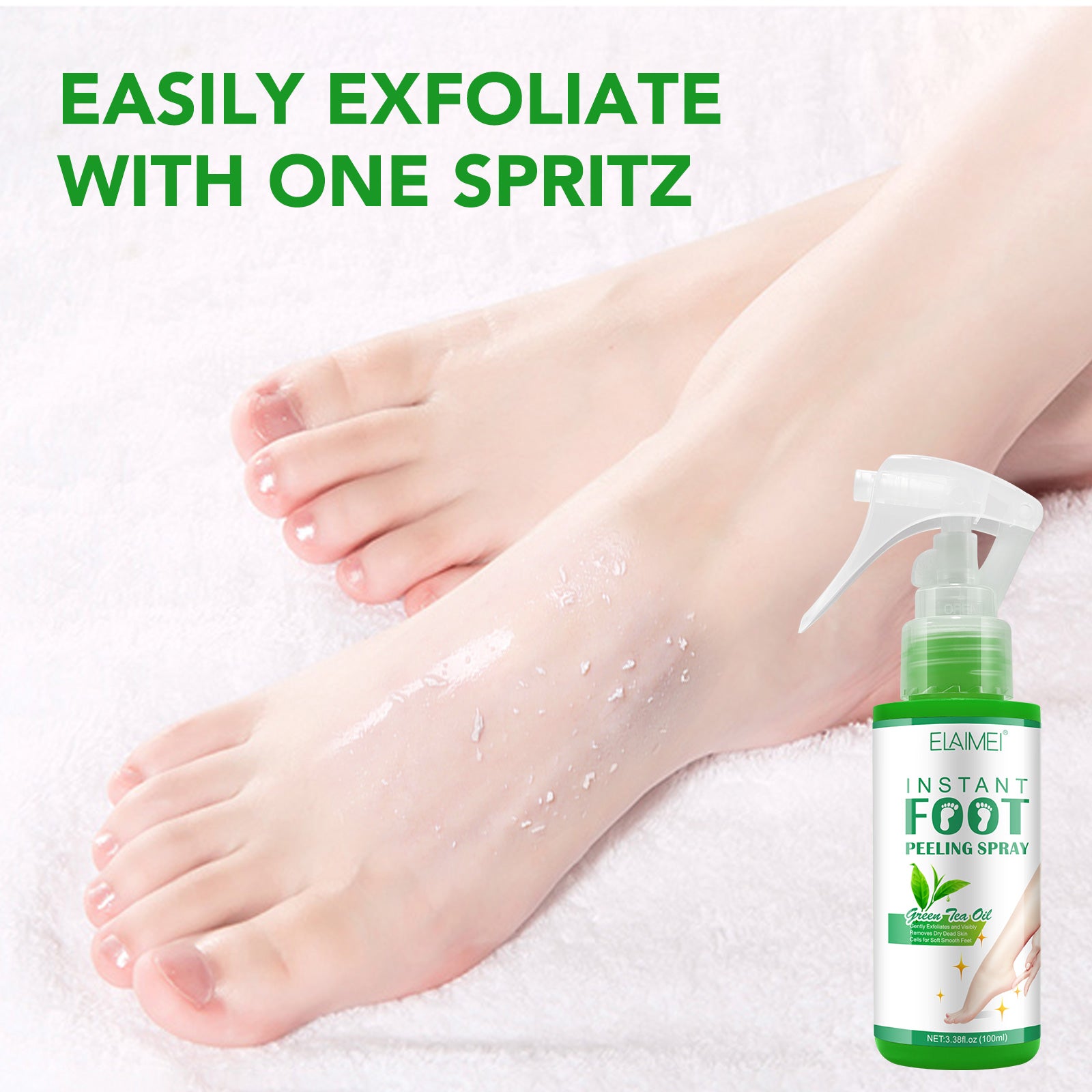 ELAIMEI Exfoliating Foot Peeling Spray with Green Tea Oil, 100ml