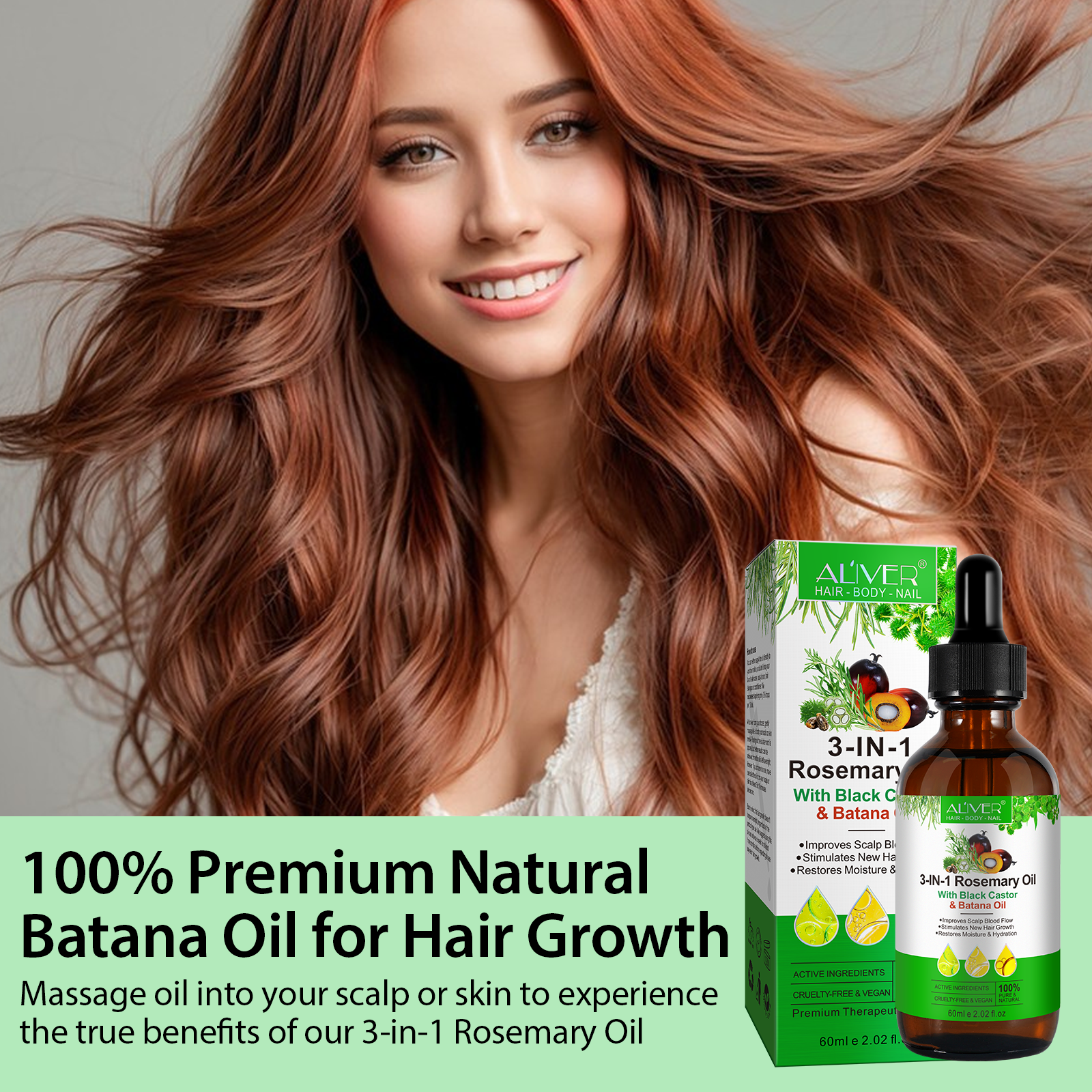 ALIVER Pure Rosemary Oil with Black Castor & Batana Oil for Hair Growth, 60ml