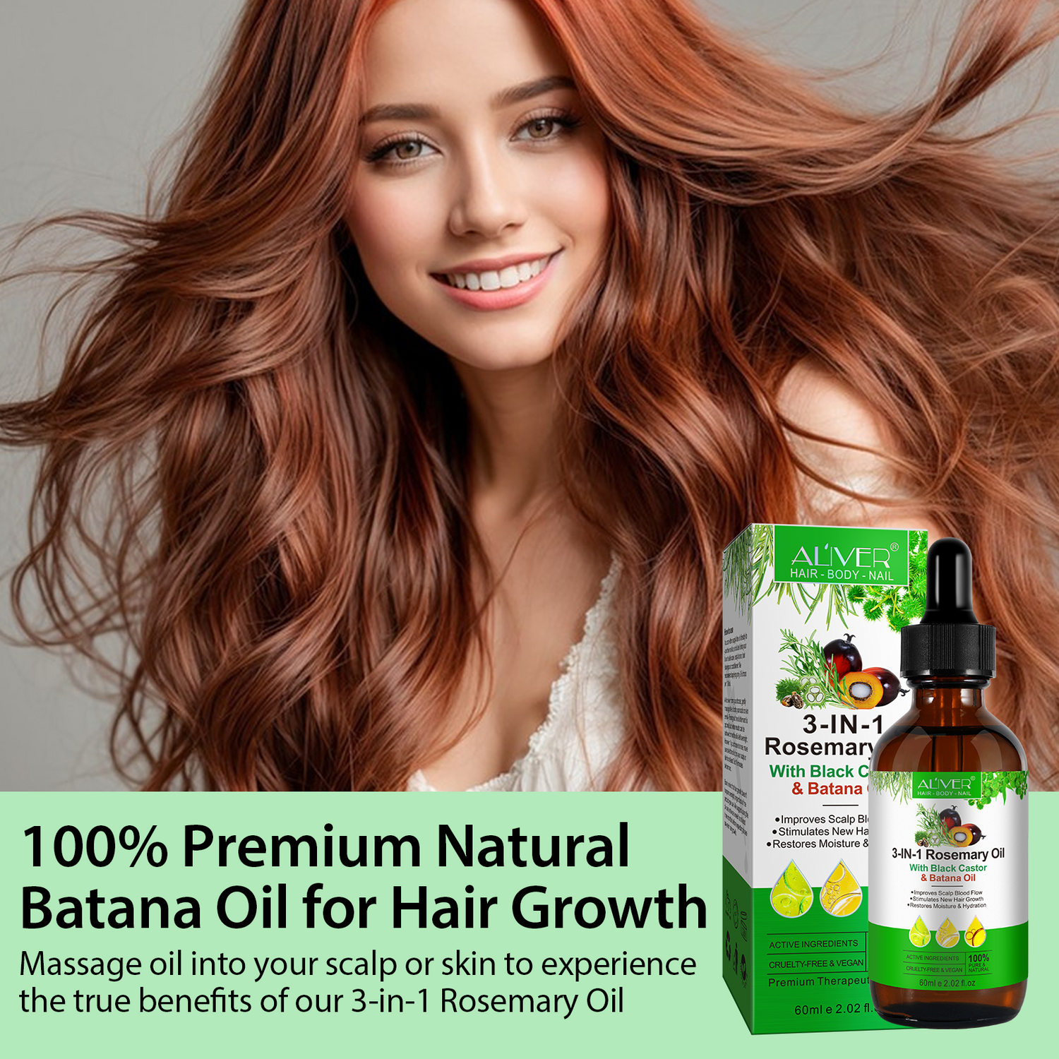ALIVER Pure Rosemary Oil with Black Castor & Batana Oil for Hair Growth, 60ml