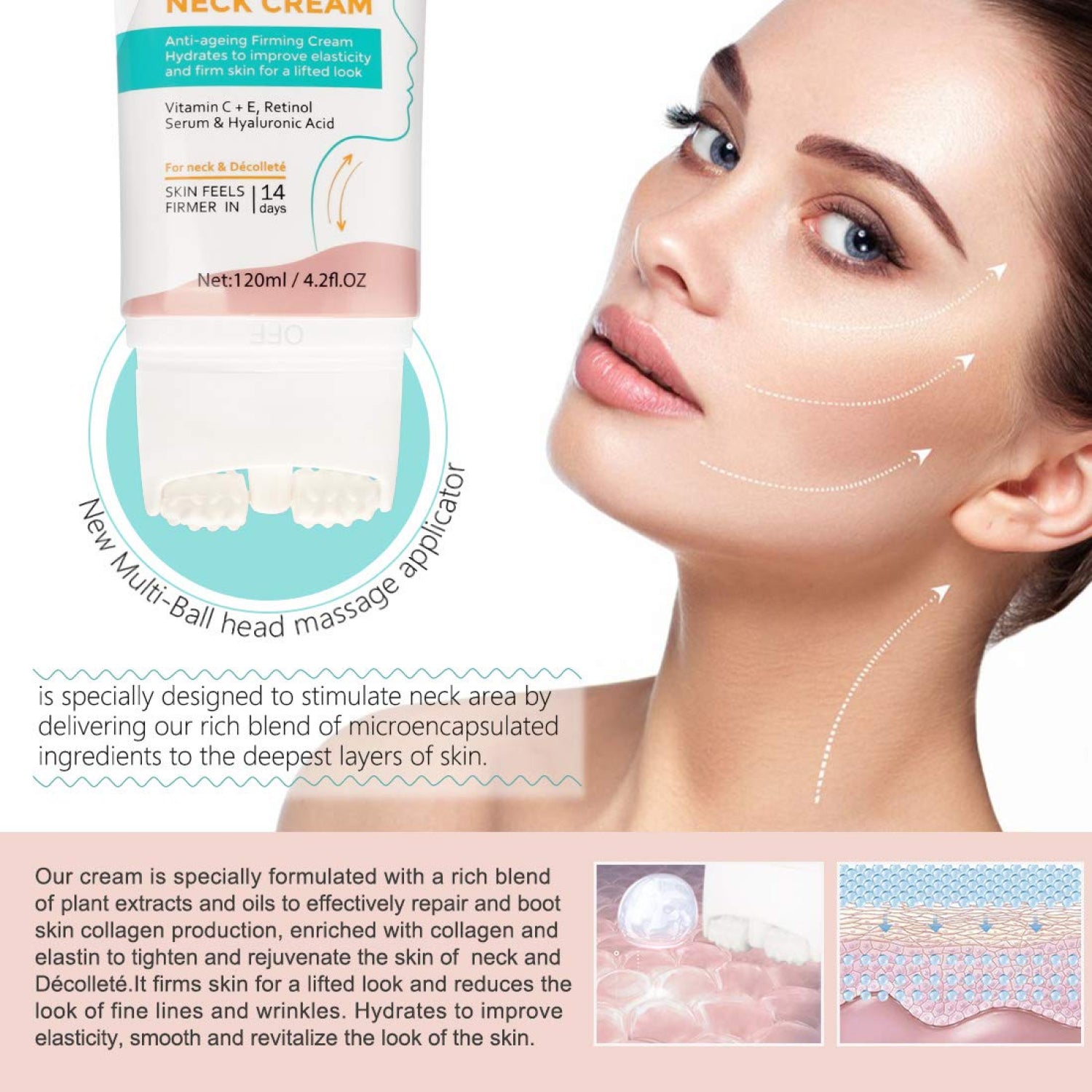 Aliver Firming Neck Skin Cream Roller for Facial Lifting Massage