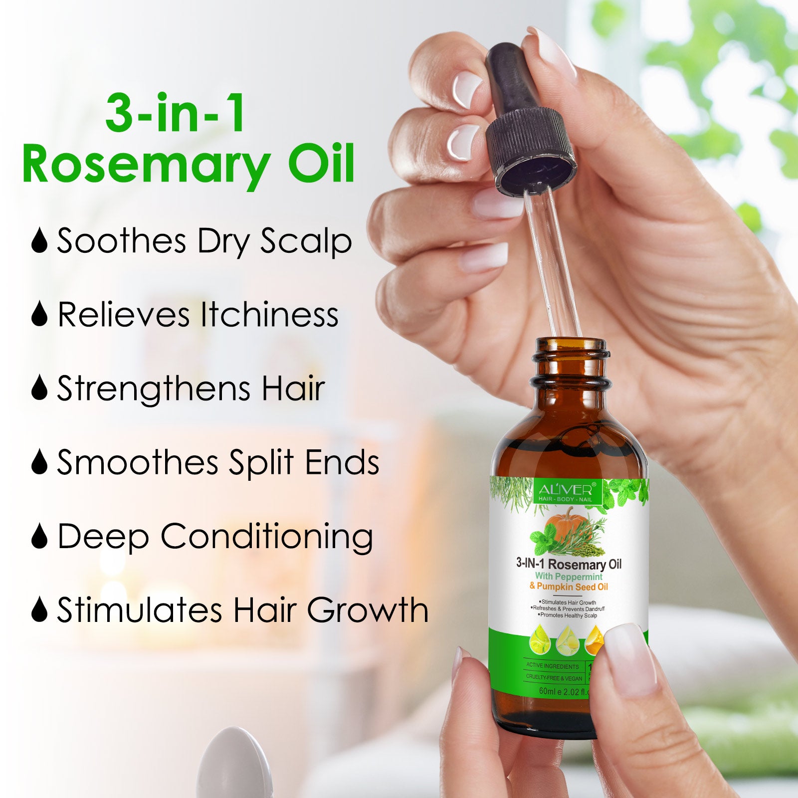 ALIVER Natural 3-in-1 Rosemary Oil with Peppermint & Pumpkin Seed Oil, 60ml