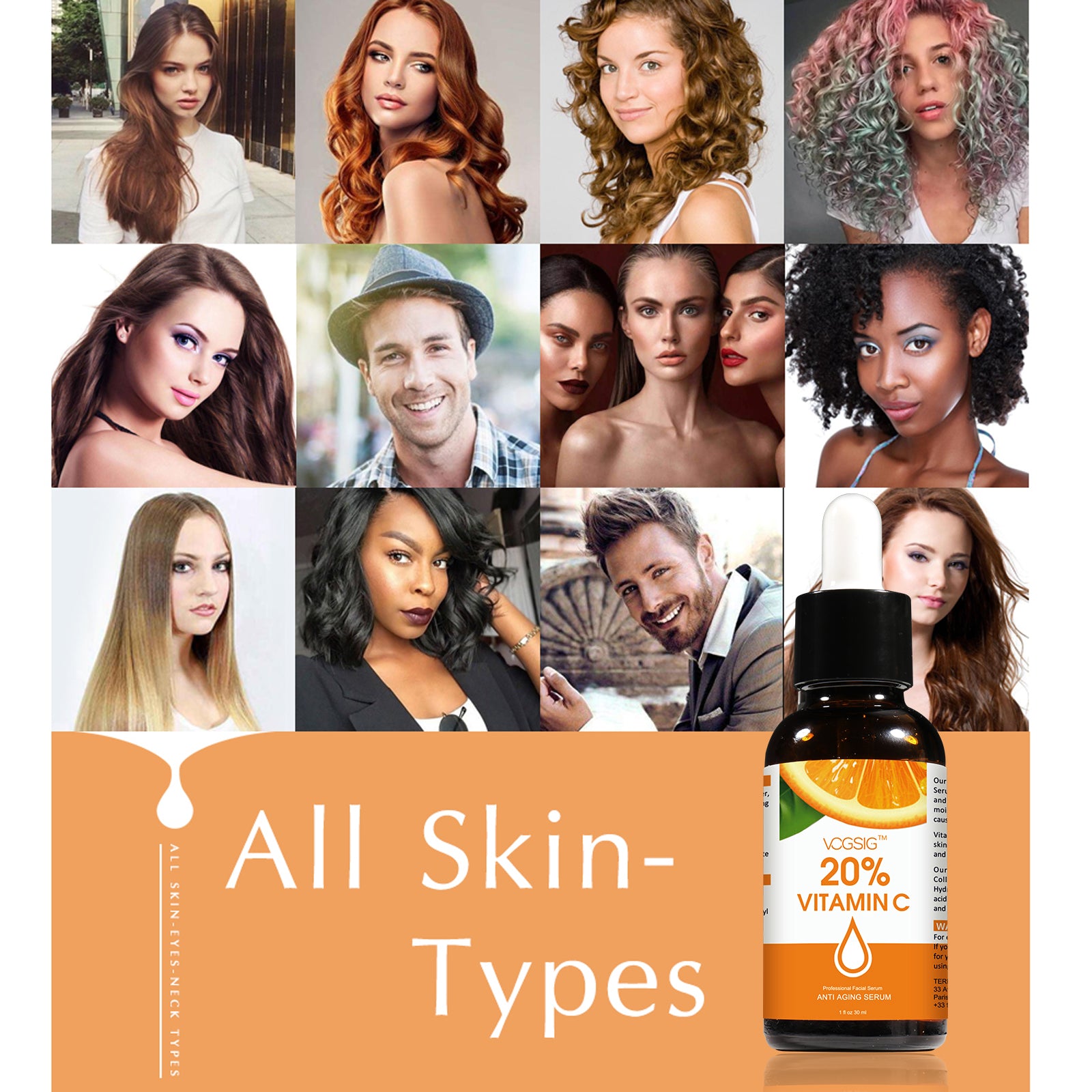 VOGSIG Vitamin C Face Anti Age Serum Skin Hyaluronic Acid Pure Retinol Anti Aging Collagen Facial Day Night Treatment Repair