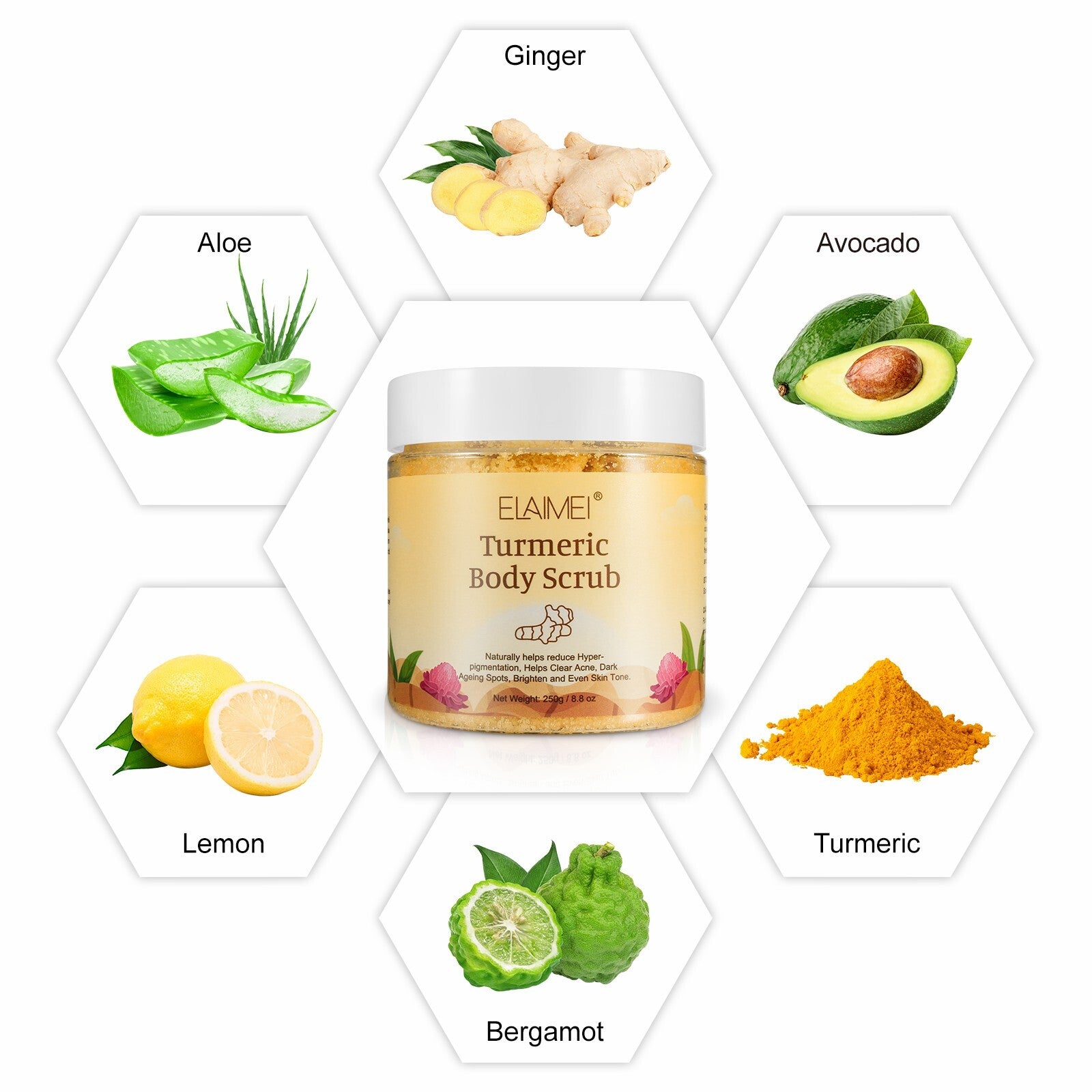 ELAIMEI Exfoliating Turmeric Body Scrub, 250g