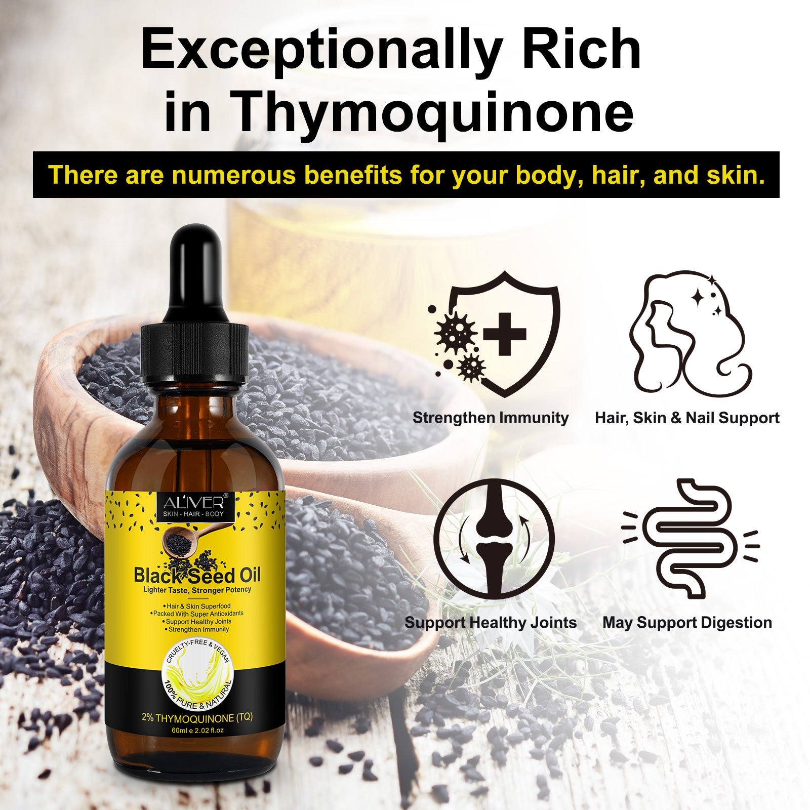 ALIVER Pure Black Seed Oil for Hair Growth, 60ml