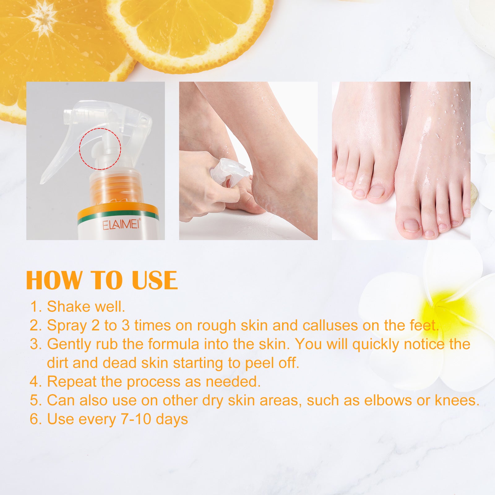 ELAIMEI Orange Foot Peel Spray Oil, 100ml