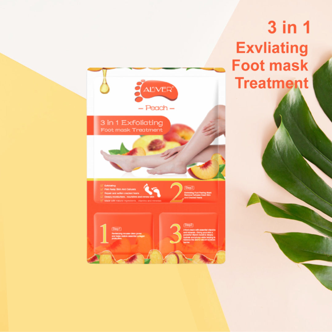 ALIVER Peach Soft Foot Peel Mask, 3in1 Kit