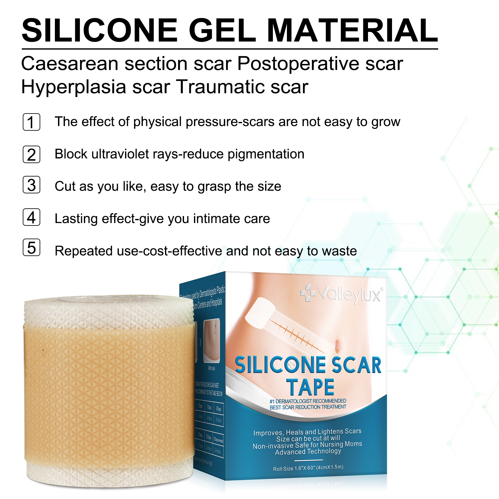 VALLEYLUX Silicone Scar Tape, 1.5m
