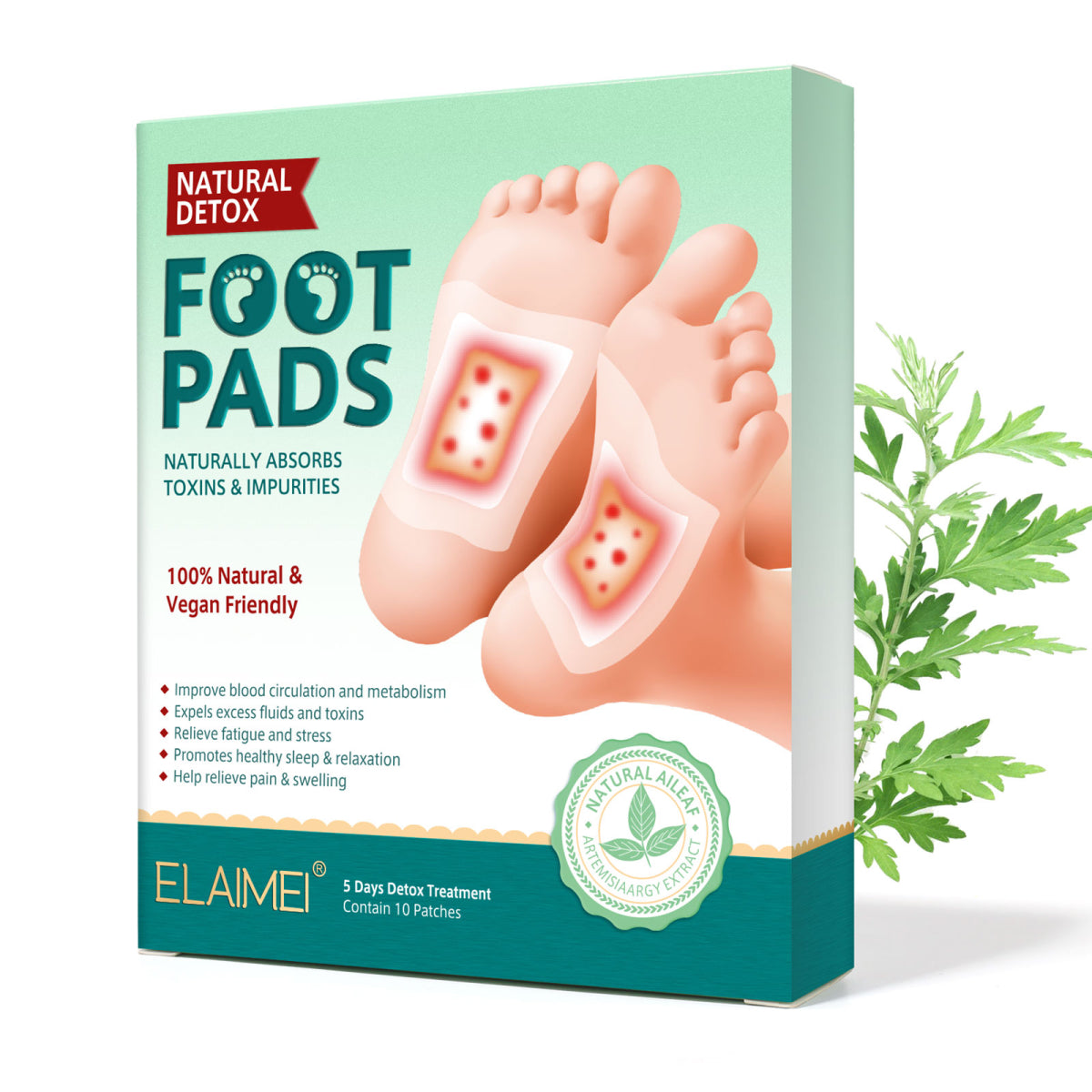 ELAIMEI Adhesive Detox Foot Patches, Toxin Removal Pads (10 pcs)