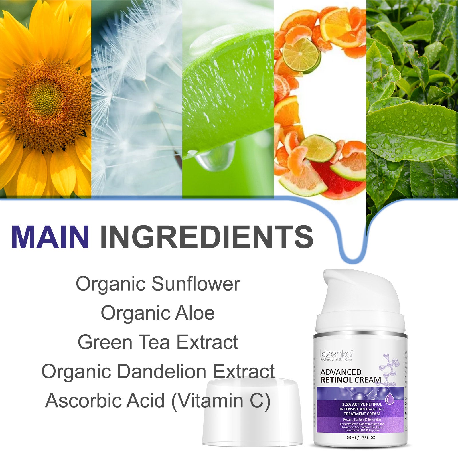 Kizenka Retinol Face Cream Moisturizer Skin Care Anti Aging Wrinkle Acne Treatment Day and Night Cream Dark Spot Remover