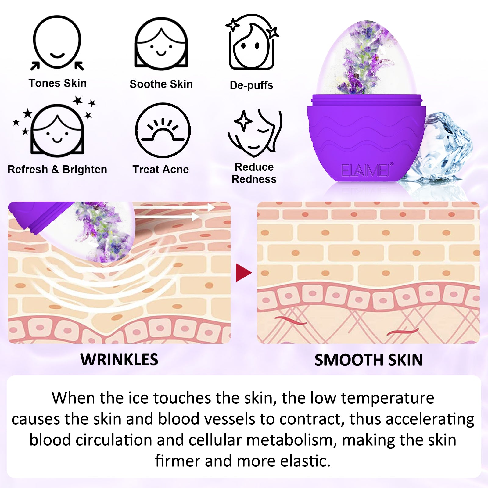 ELAIMEI Ice Roller Facial Cube Massager, Purple