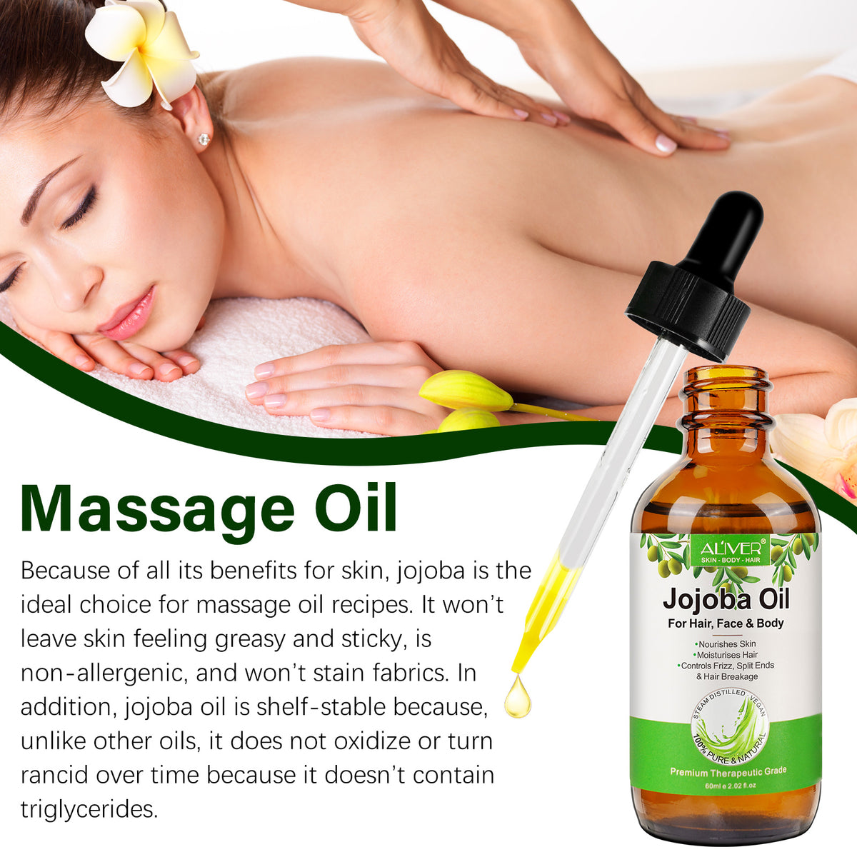 ALIVER Pure Jojoba Oil for Hair, Face & Body, 60ml