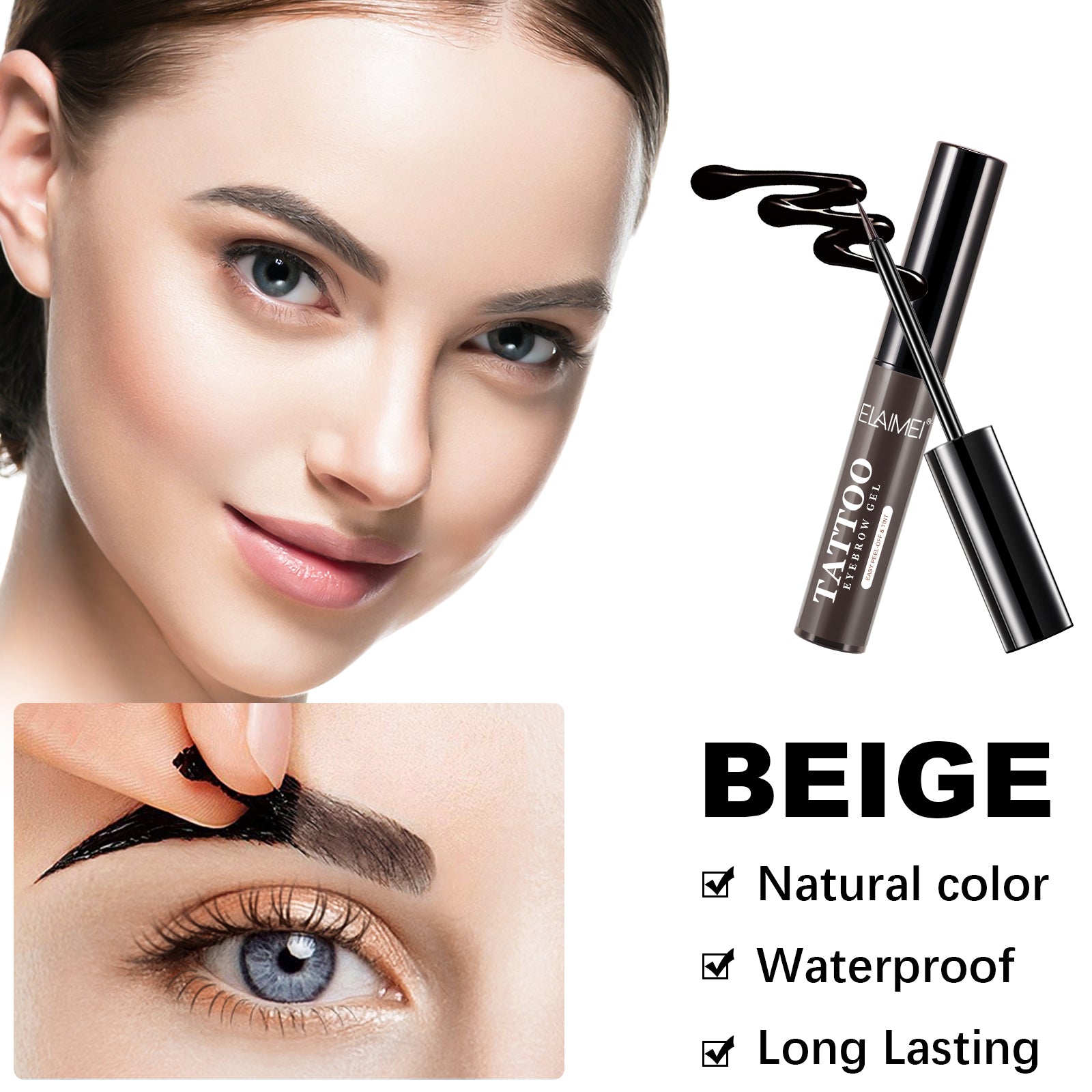ELAIMEI Tattoo Eyebrow Gel, Peel Off Tint (Beige)