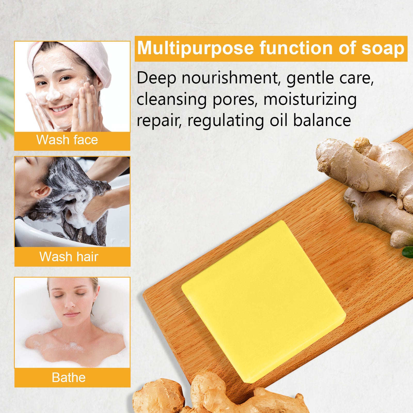 ELAIMEI Natural Ginger Lymphatic Slimming Soap for Face & Body, 100g