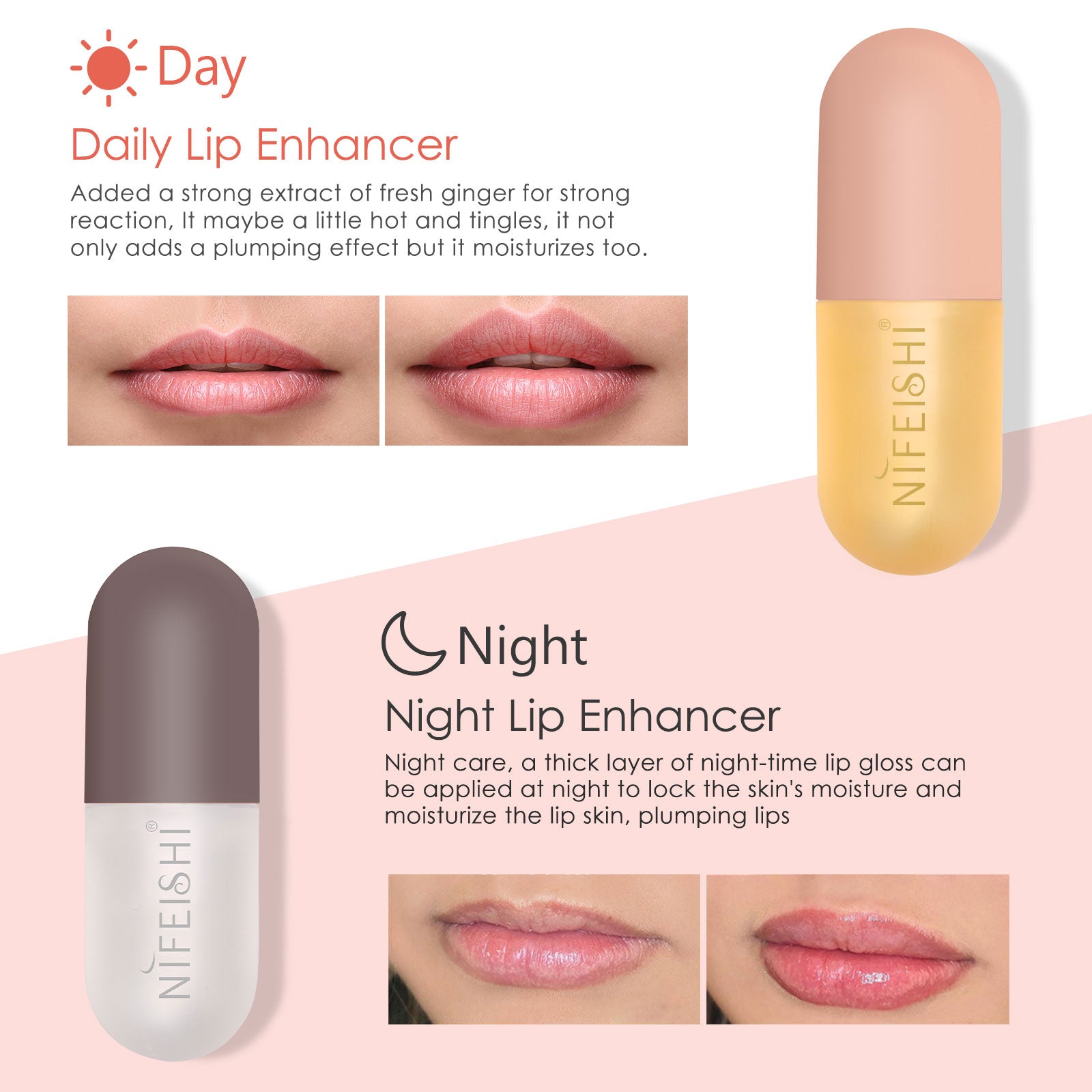 NIFEISHI 2pcs Day & Night Lip Plumper Set