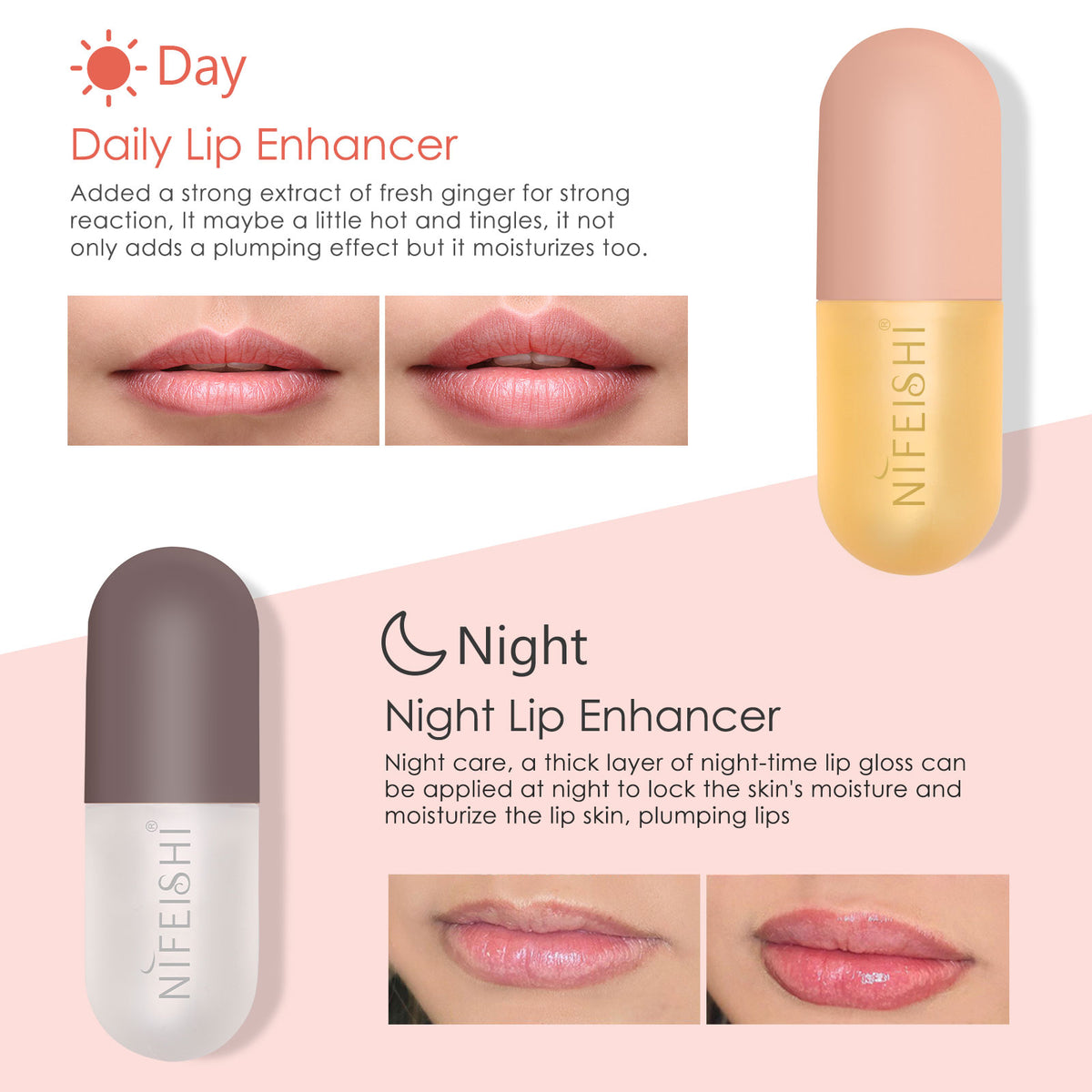 NIFEISHI 2pcs Day & Night Lip Plumper Set