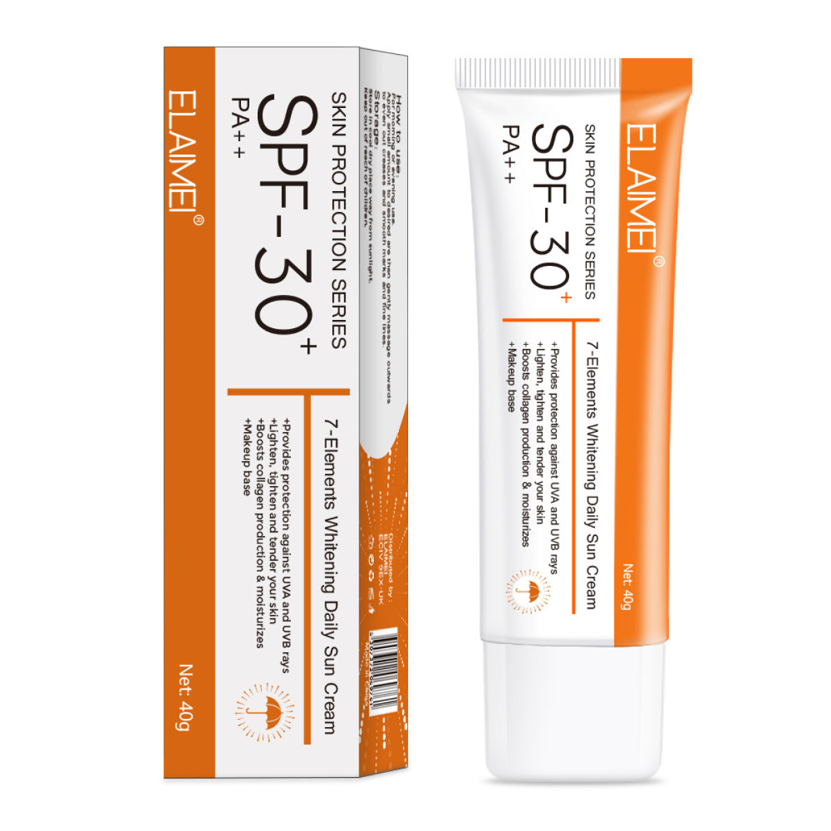 Elaimei UV Sunscreen SPF 30 PA++ Sunblock Sun Water Resistant Broad Spectrum Facial Body Skin Beach Defense 40g