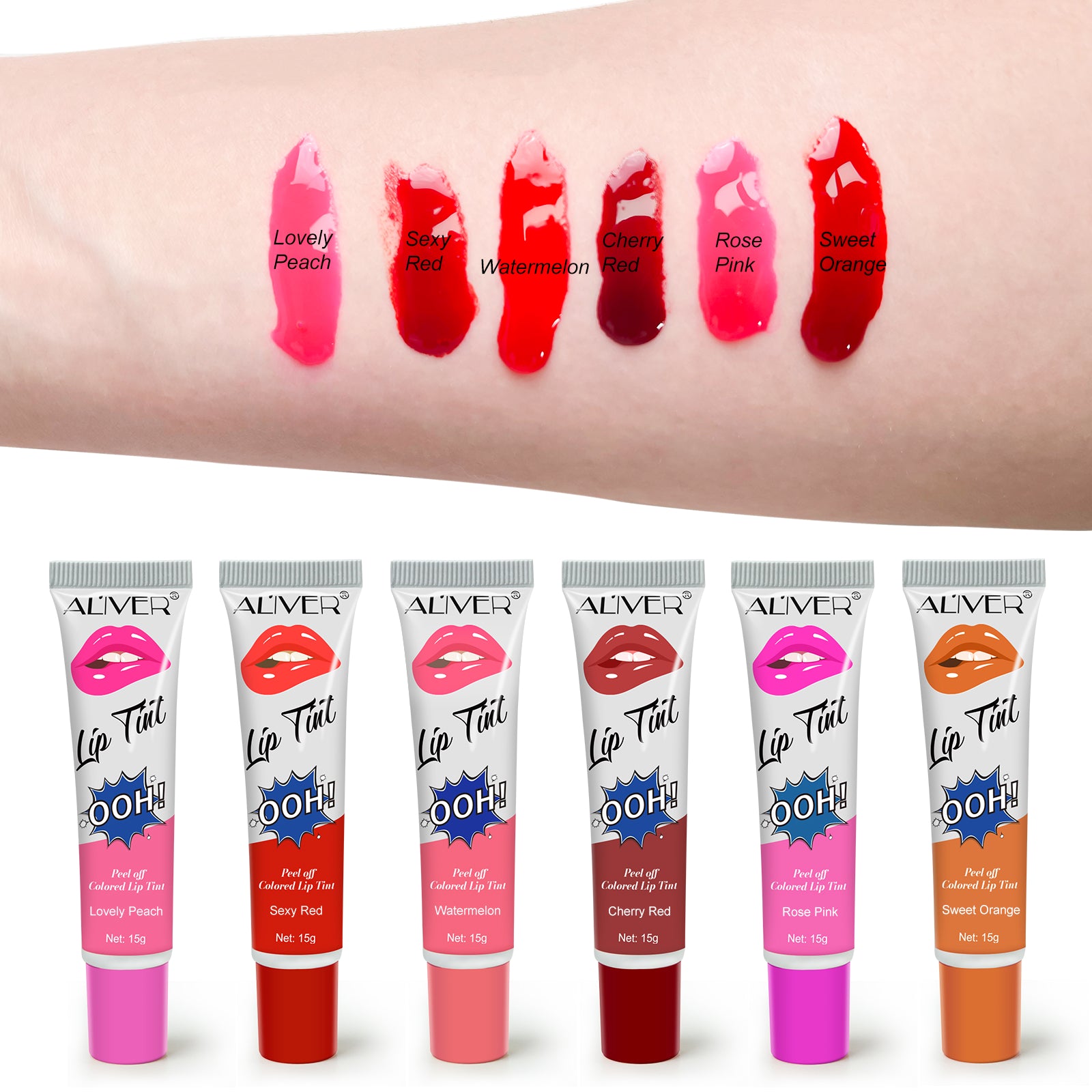 Aliver Peel Off Lip Tint Stain 6 Colors Set
