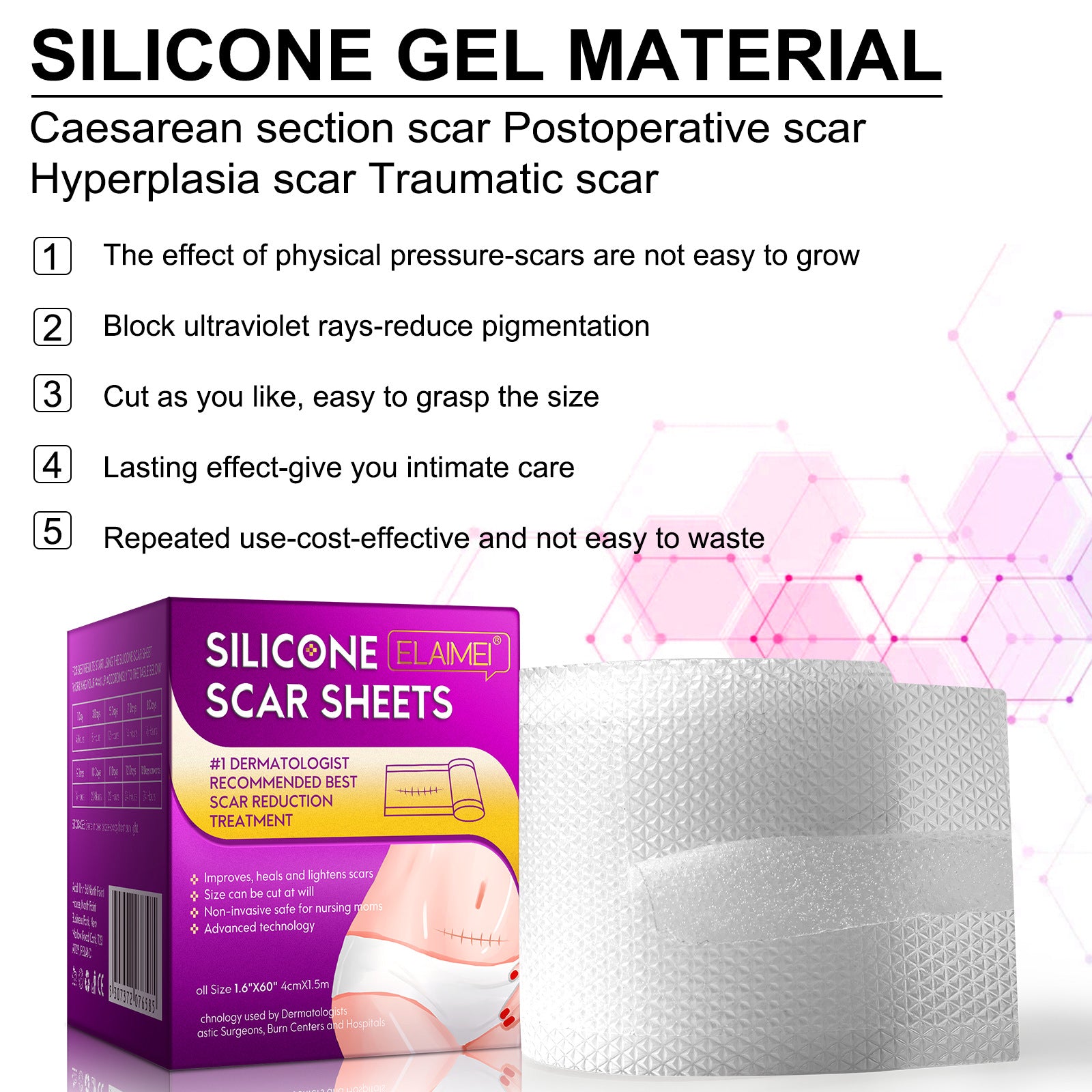 Elaimei Silicone Scar Removal Gel Tape Roll for Skin Treatment Repair 1.5 m