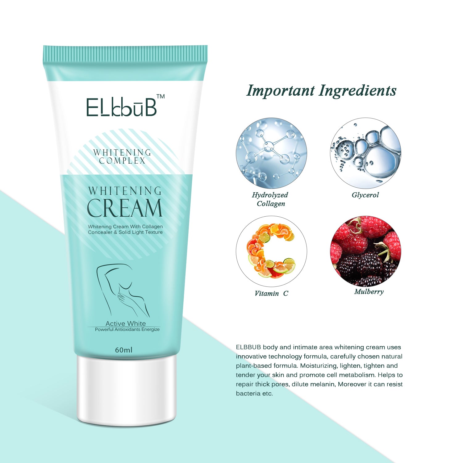 ELBBUB Whitening Cream for Body, 60ml