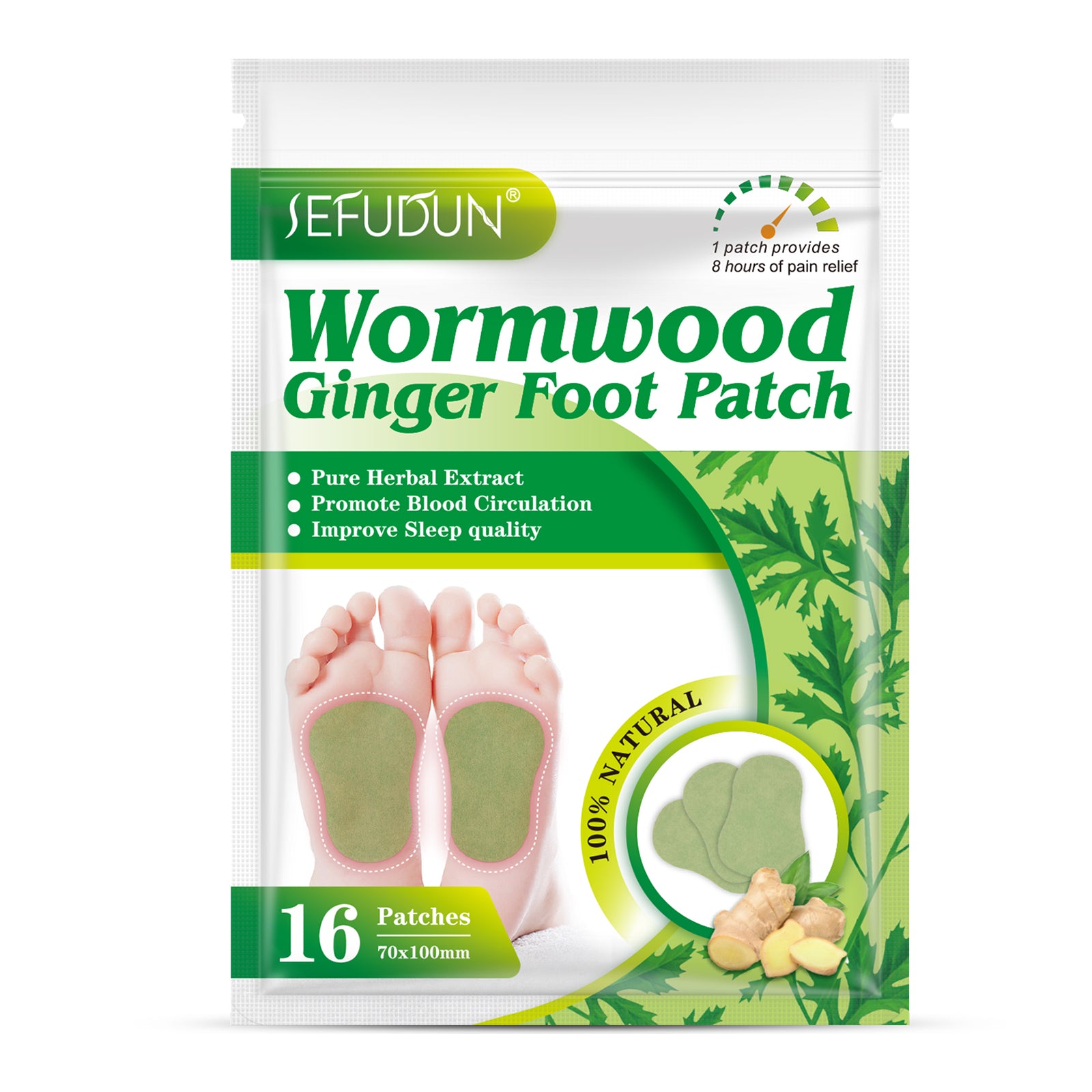 SEFUDUN Wormwood Ginger Detox Foot Patches, 16pcs