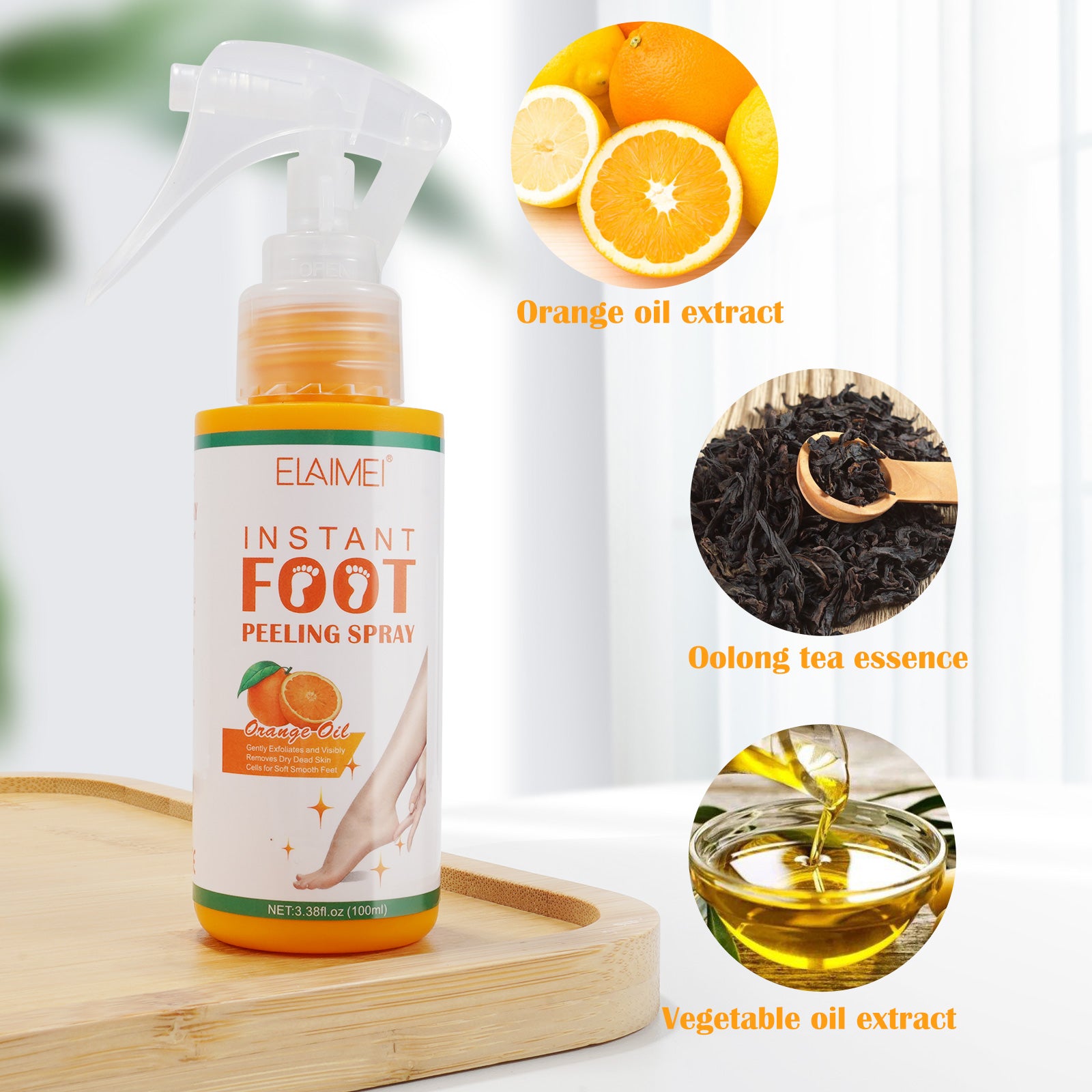 ELAIMEI Orange Foot Peel Spray Oil, 100ml