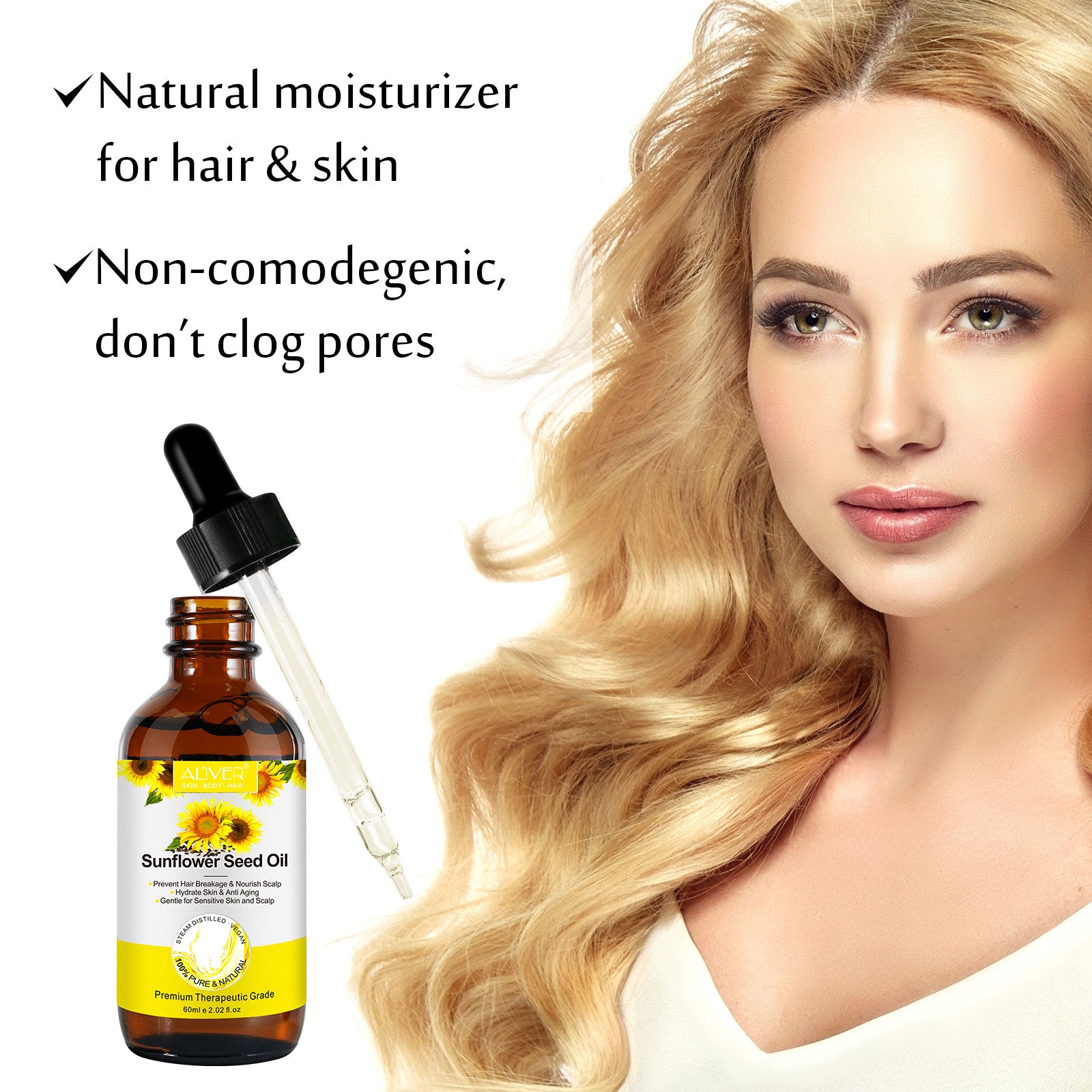 ALIVER Pure Sunflower Seed Oil for Hair, Body & Skin, 60ml