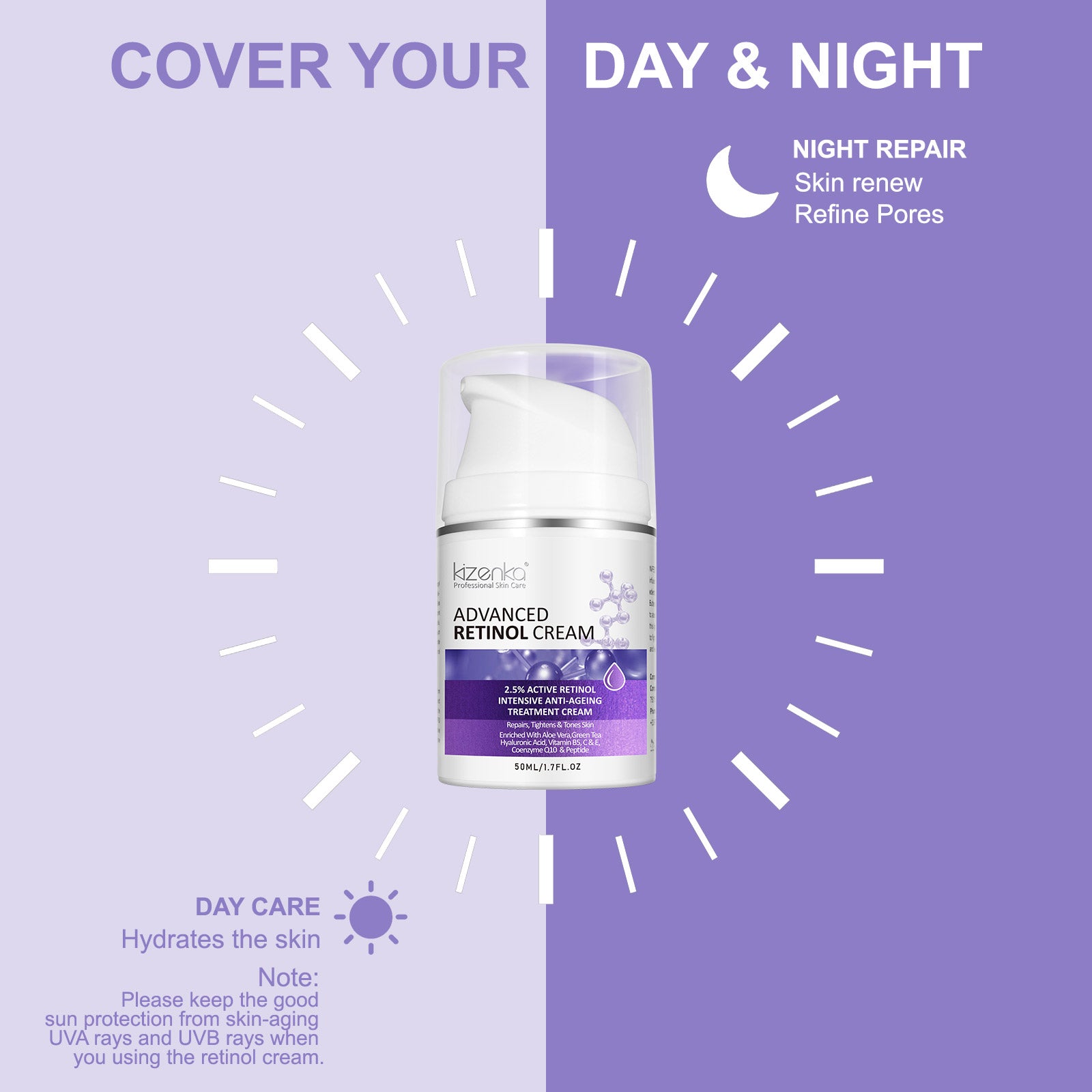 Kizenka Retinol Face Cream Moisturizer Skin Care Anti Aging Wrinkle Acne Treatment Day and Night Cream Dark Spot Remover