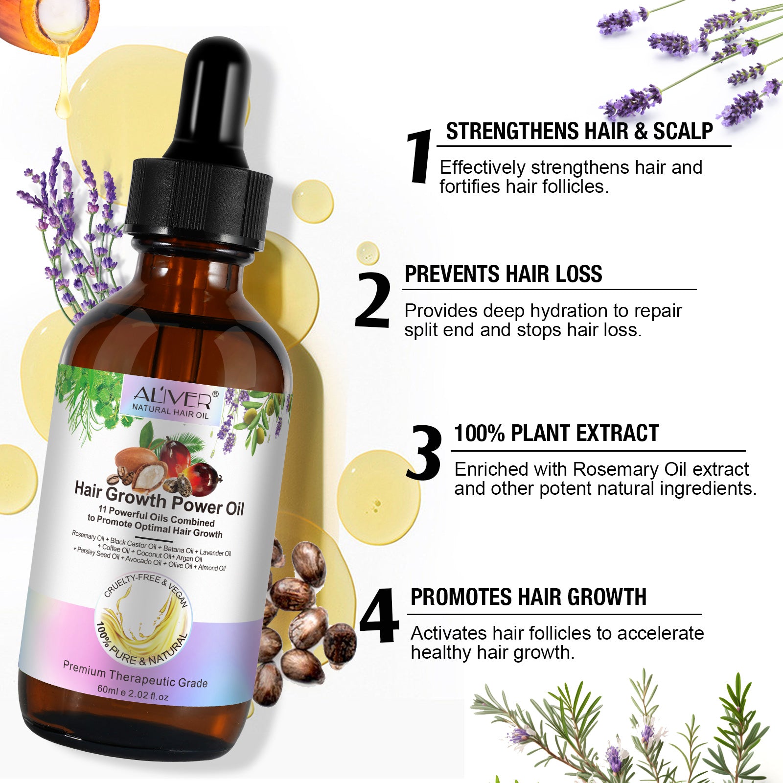 ALIVER Pure Natural Hair Growth Power Oil, 60ml