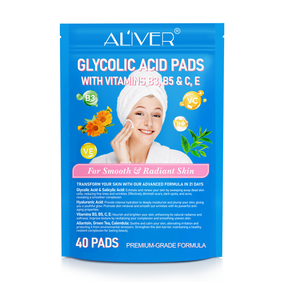 ALIVER Glycolic Acid Exfoliating Pads, 40pcs