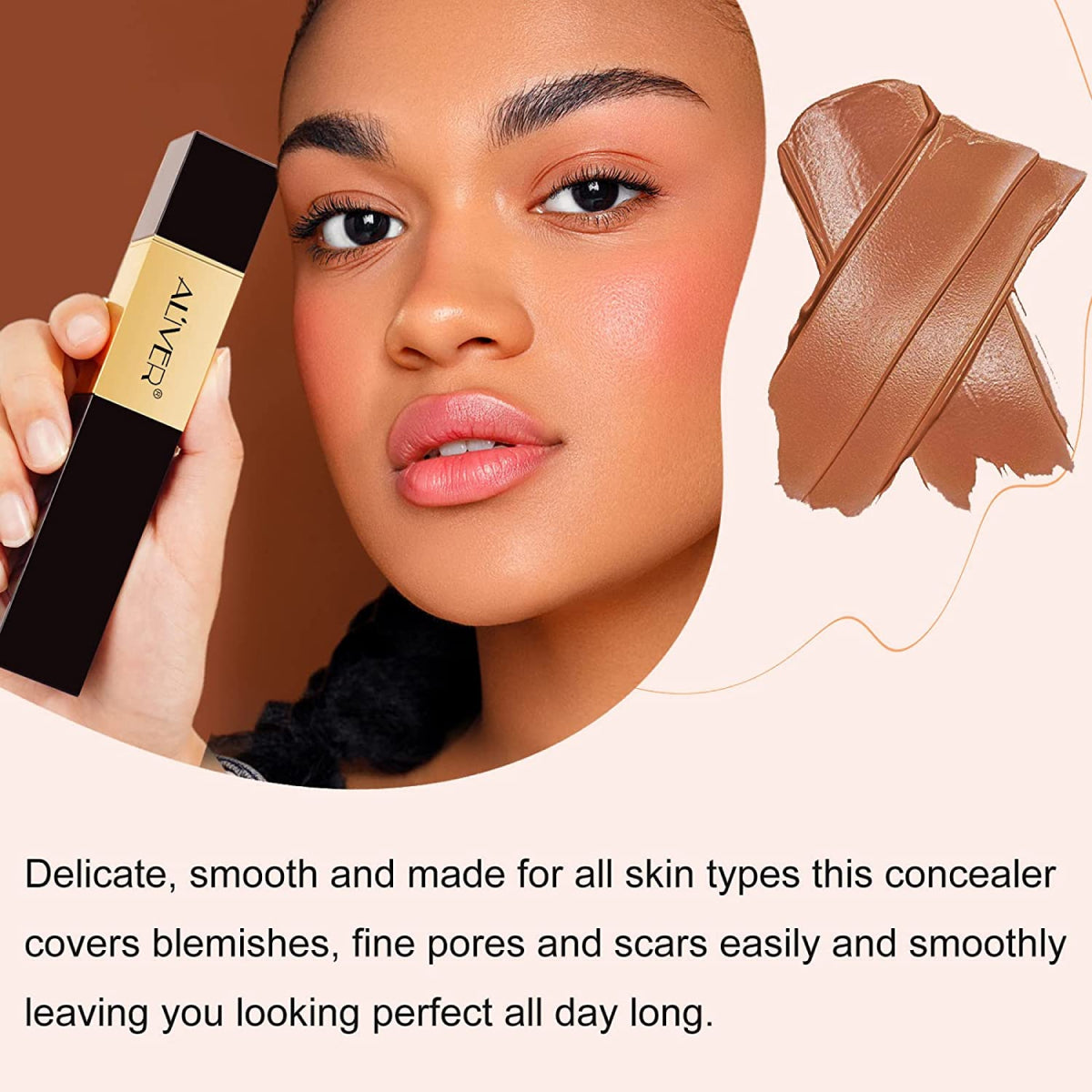 ALIVER 2in1 Colour Changing Concealer Stick & Brush, Long Lasting Makeup - NATURAL TAN
