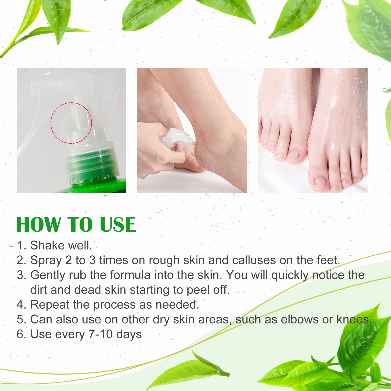 ELAIMEI Exfoliating Foot Peeling Spray with Green Tea Oil, 100ml