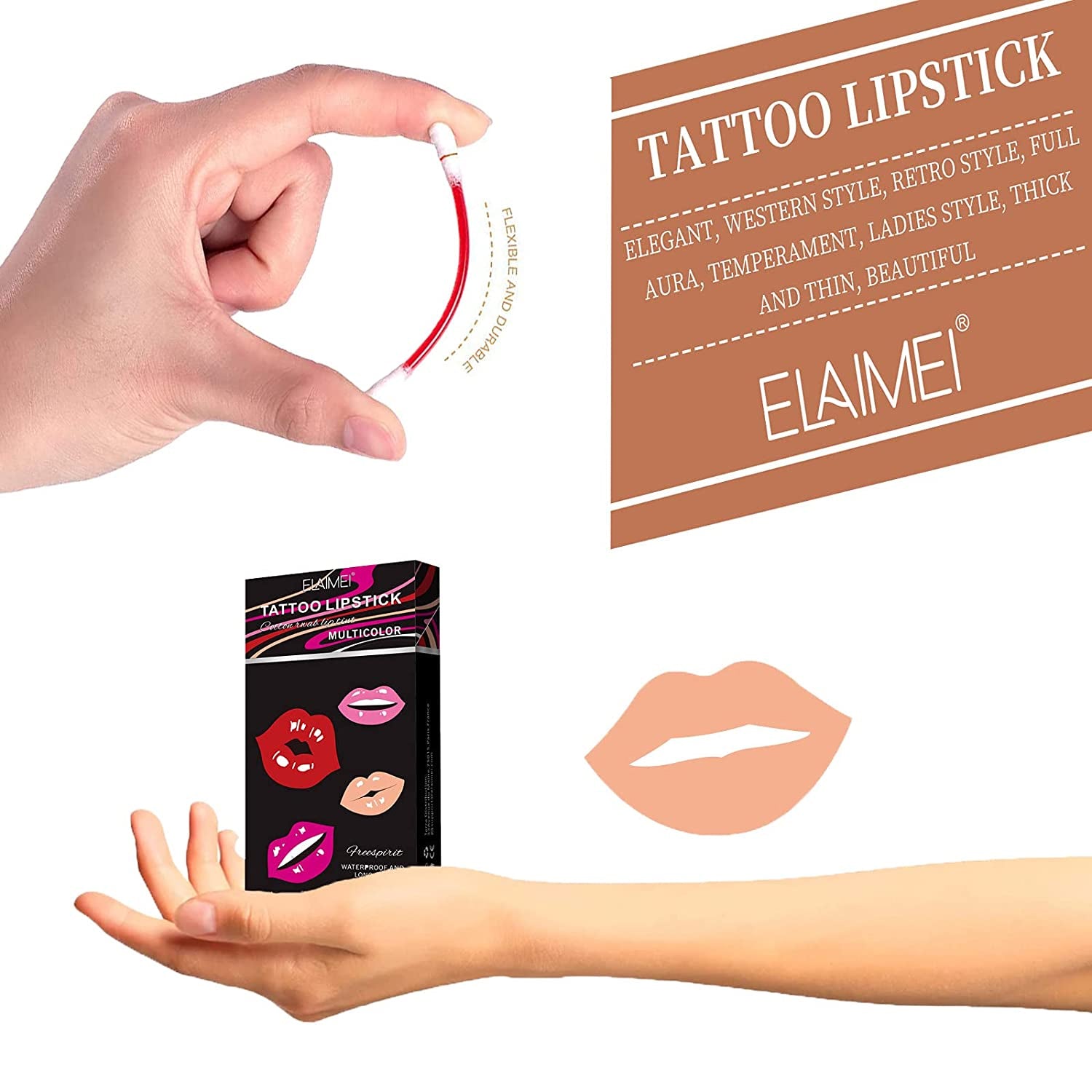 ELAIMEI Elaimei Tattoo Lipstick, Cotton Swab 20pcs