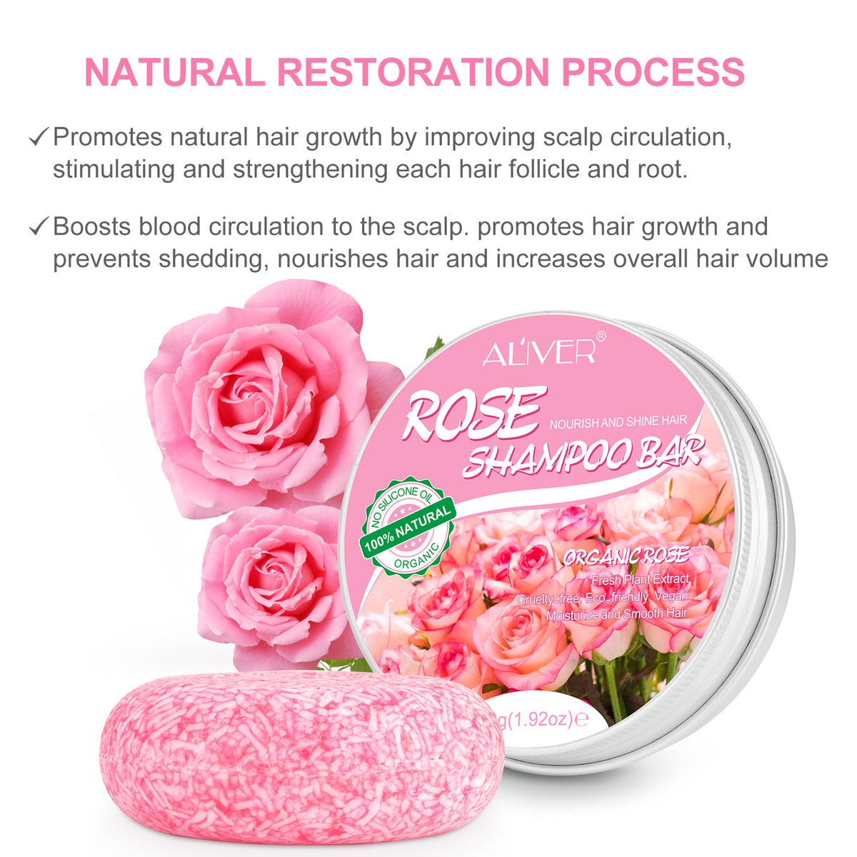 ALIVER Organic Rose Hair Growth Shampoo Bar, 60g