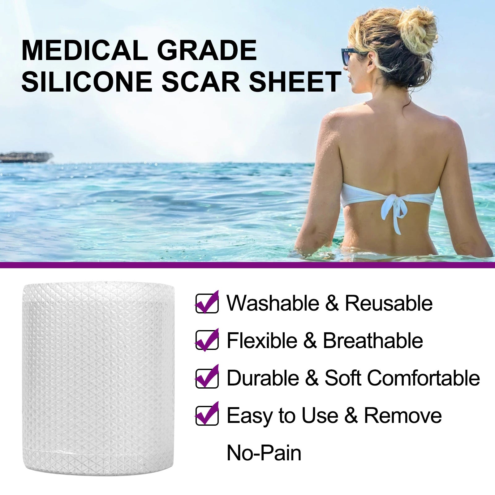 Elaimei Silicone Scar Removal Gel Tape Roll for Skin Treatment Repair 1.5 m