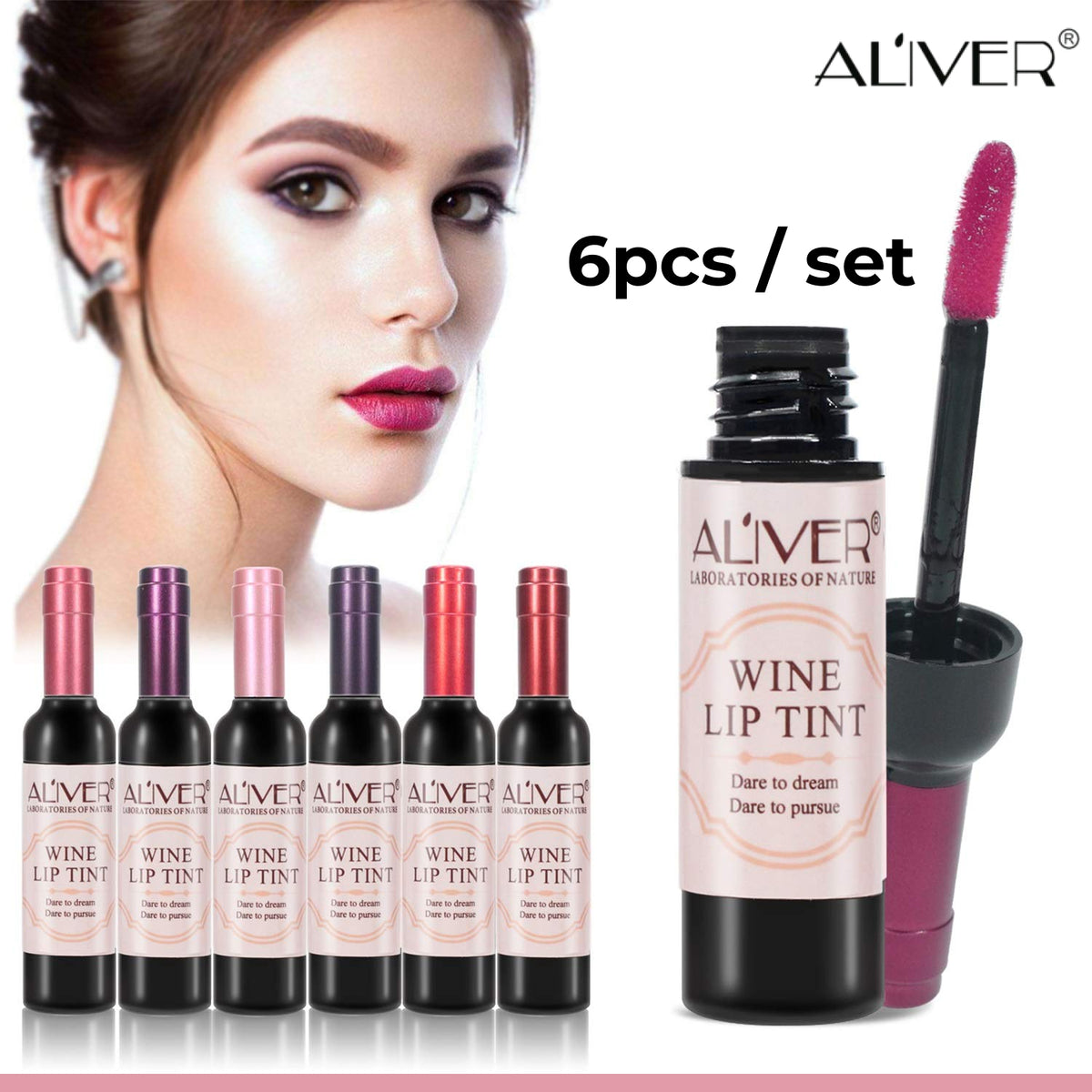 Aliver Lip Tint Gloss Wine Bottle Style Stain Lipstick 6 Colors Set