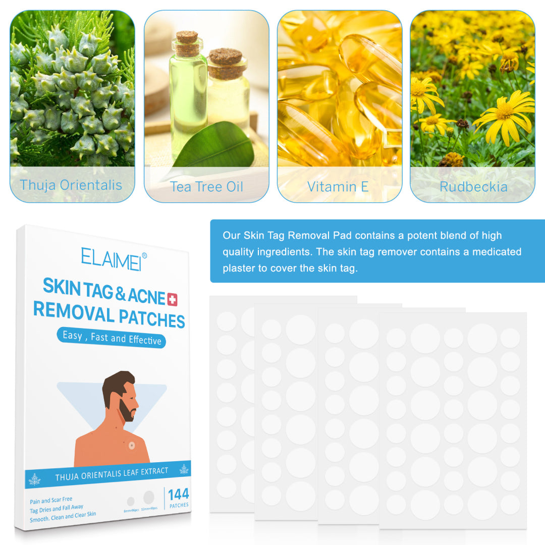ELAIMEI Patches for Skin Tag & Acne Removal, 144pcs