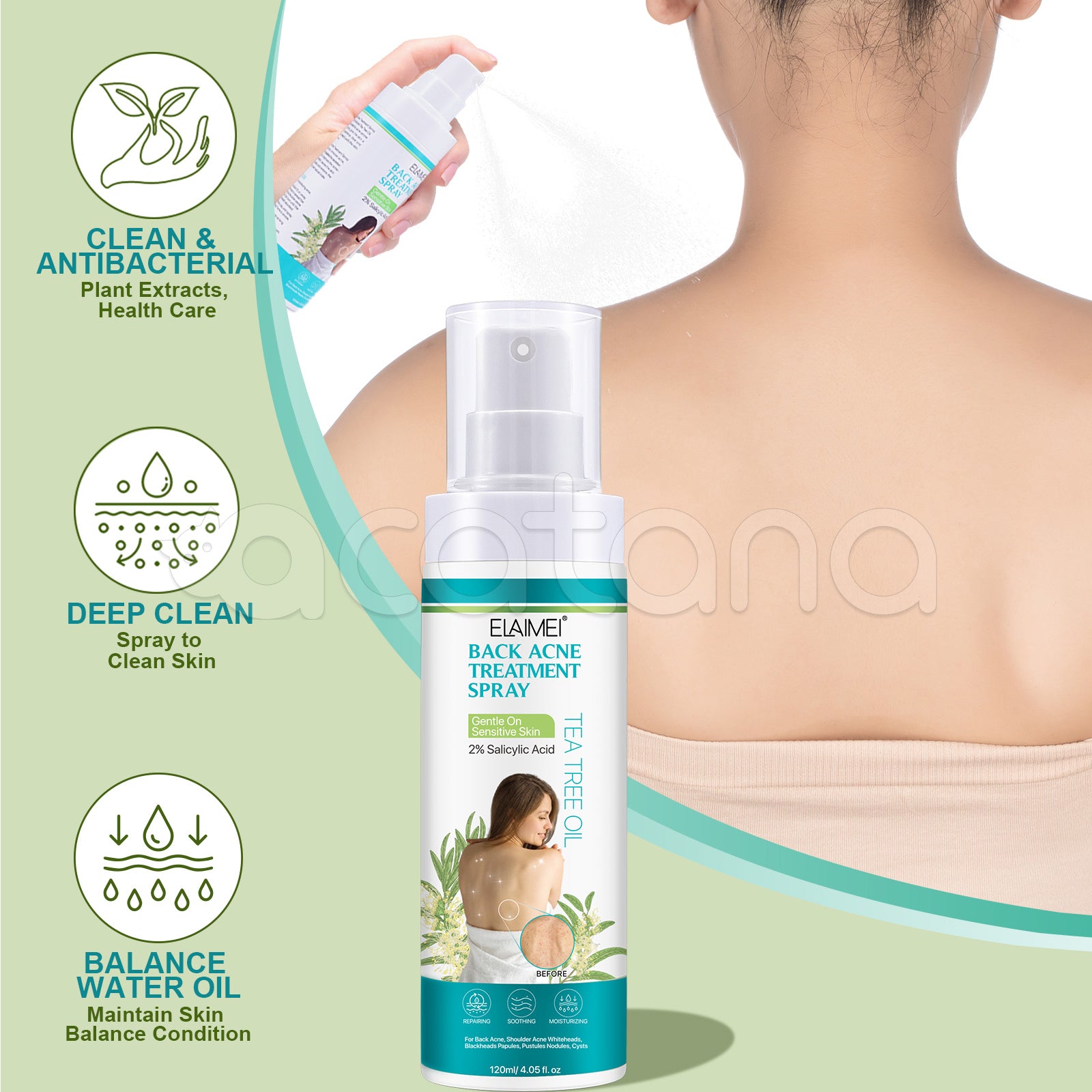 ELAIMEI Natural Body Back Acne Treatment, 120ml