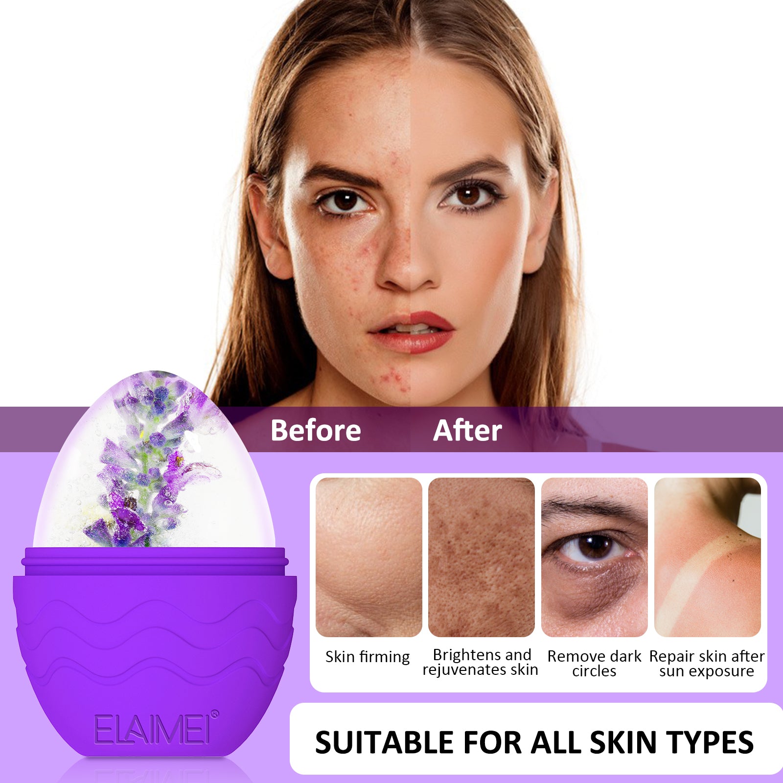 ELAIMEI Ice Roller Facial Cube Massager, Purple