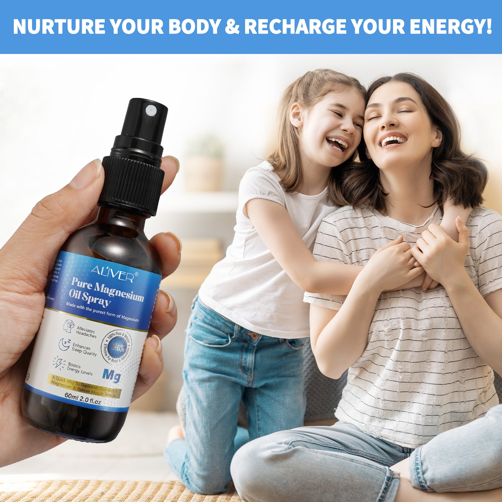 ALIVER Pure & Natural Magnesium Oil for Pain Relief, 60ml